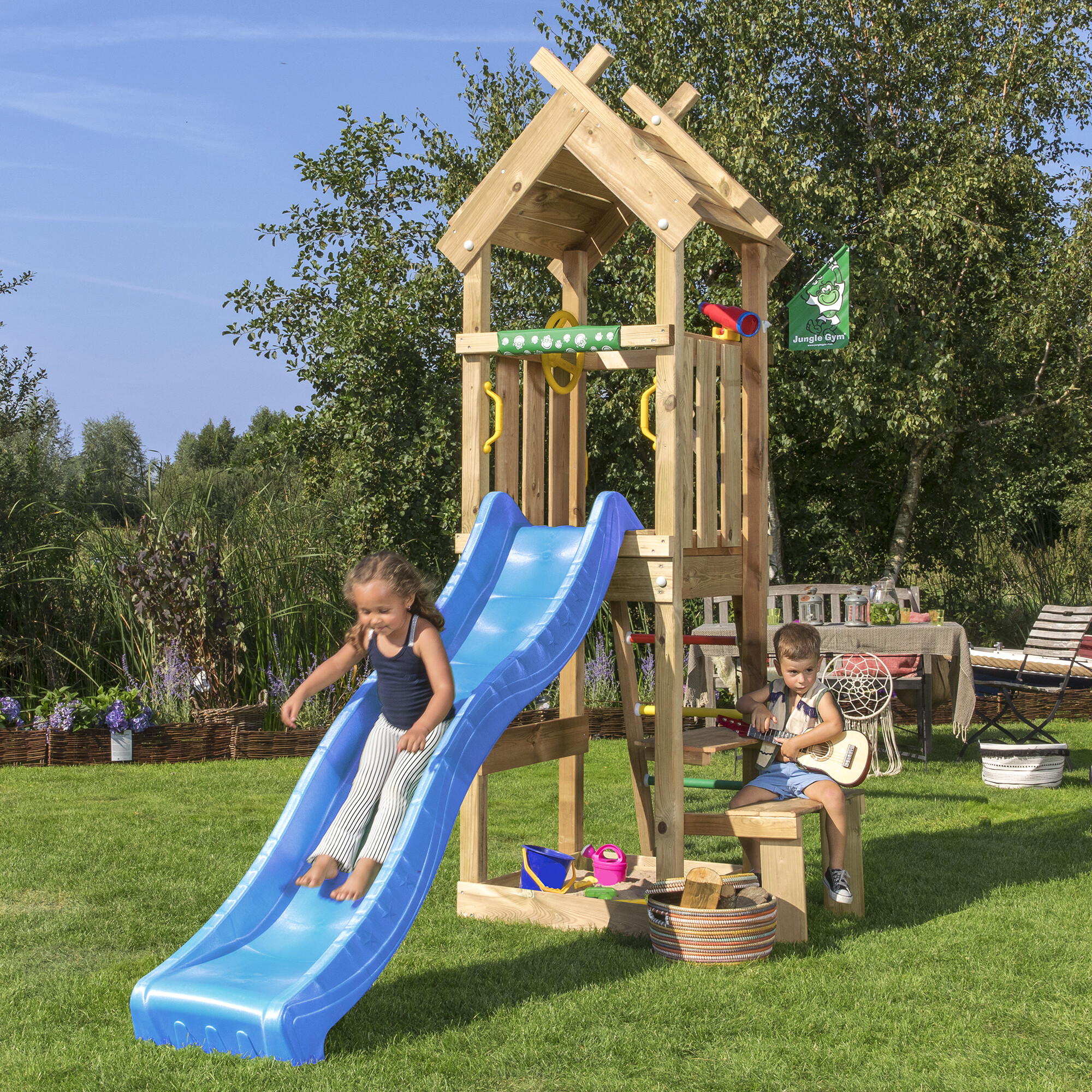 Legetårn Jungle Gym Totem m/ blå rutschebane