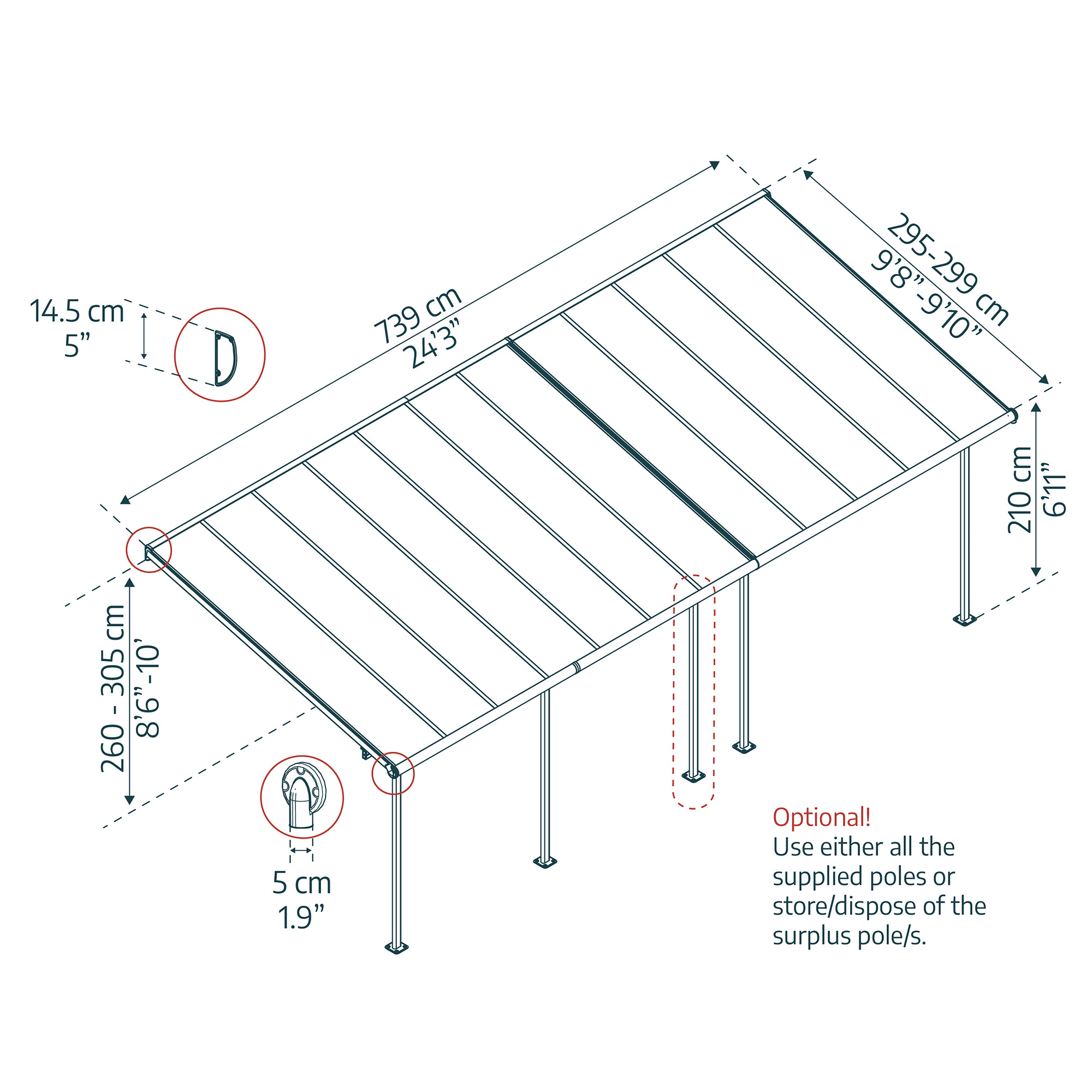 Terrasseoverdækning Sierra 3x7,39m (21,8 m2), antracitgrå Palram - Canopia