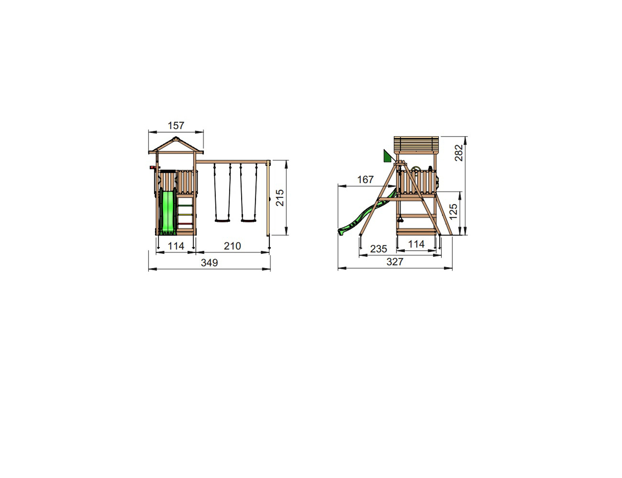 Legetårn Jungle Gym House 2.1, m/2-Swing Module 220 ekskl. rutschebane