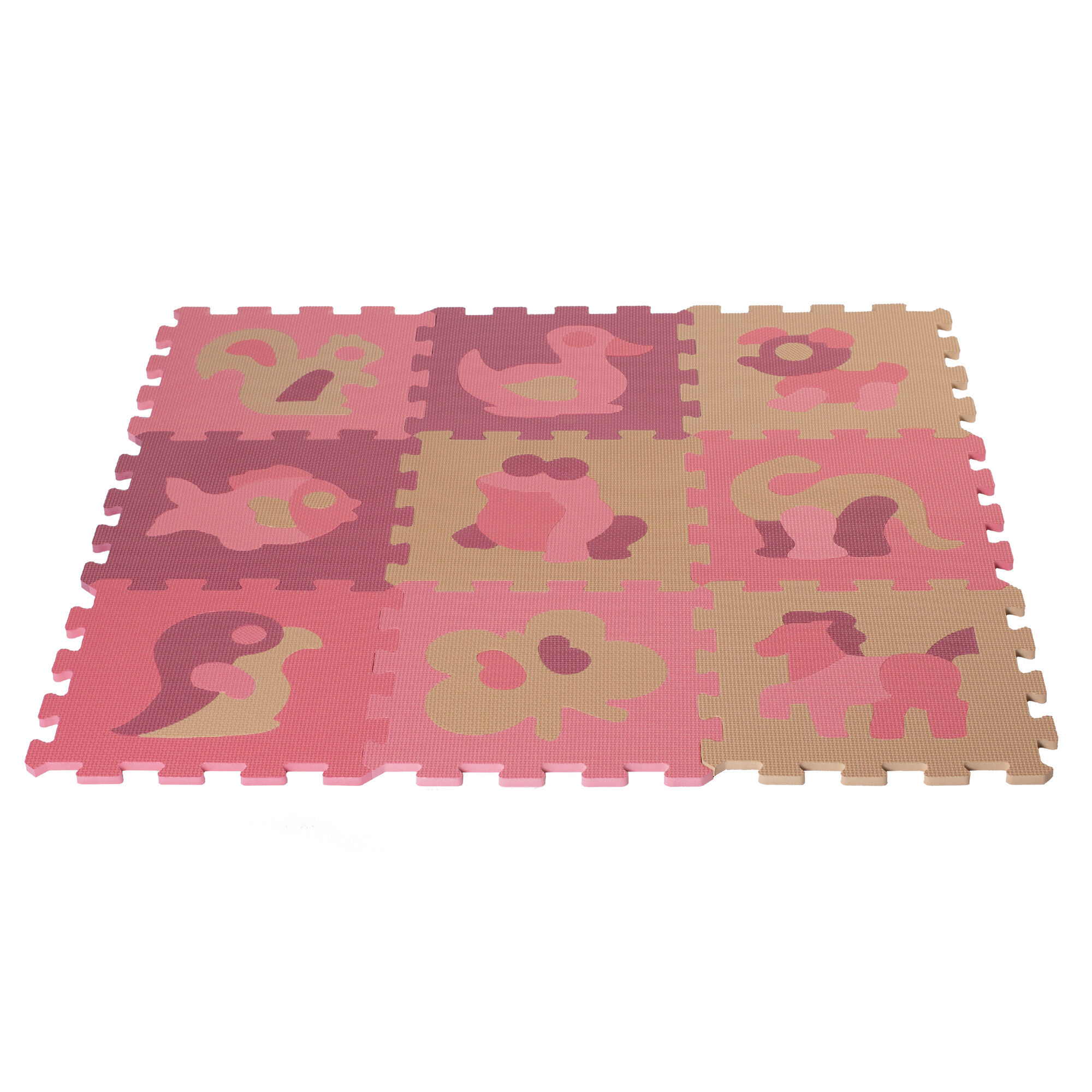 NORDIC PLAY Puzzle play mat 30 x 30 cm 10 mm with animals pink 9 pcs. 