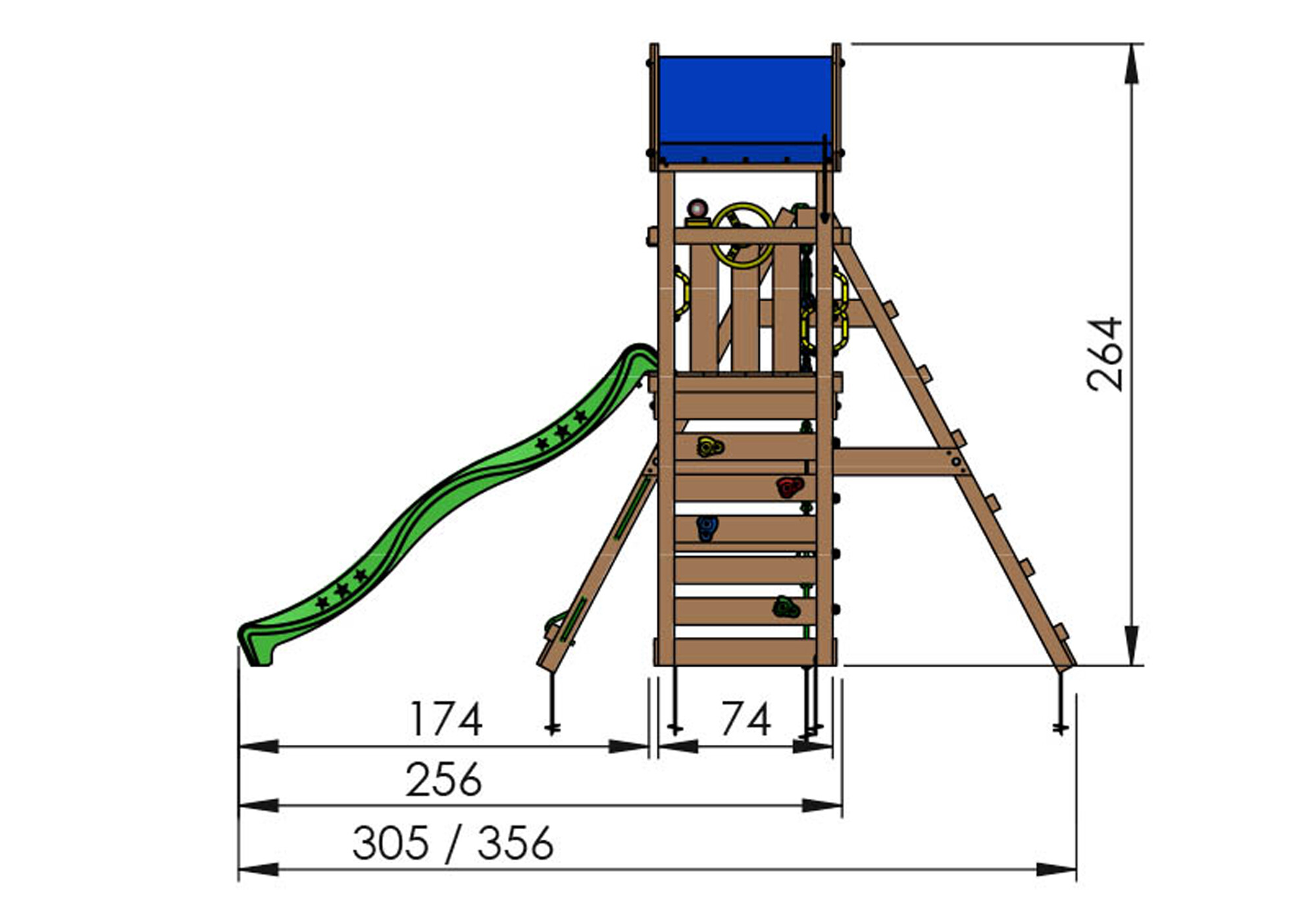 Playtower Jungle Gym Patio w/2-Climb Module 200 and green slide