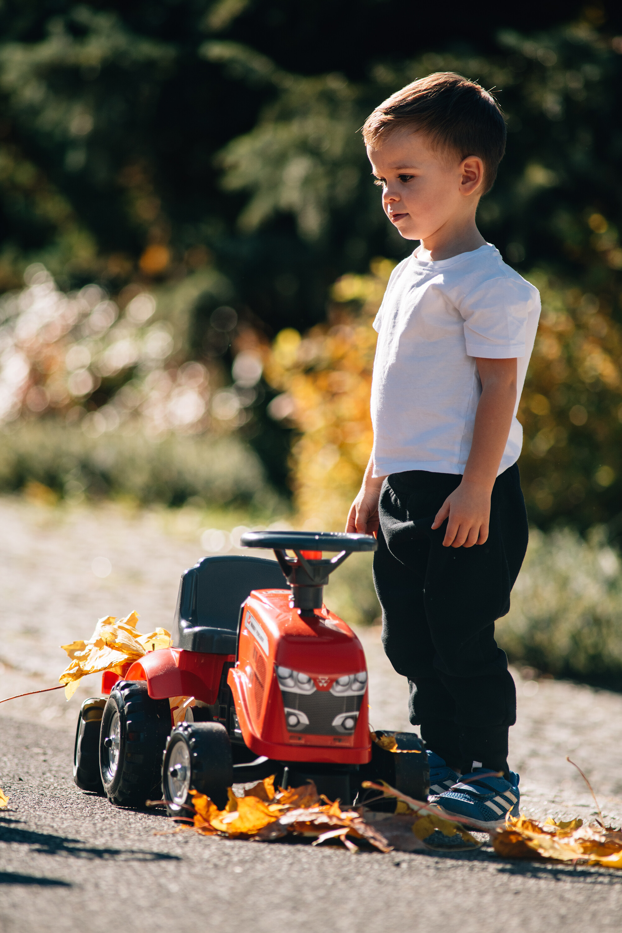 Traktor m. trailer, rive og skovl Baby Massey Ferguson FALK