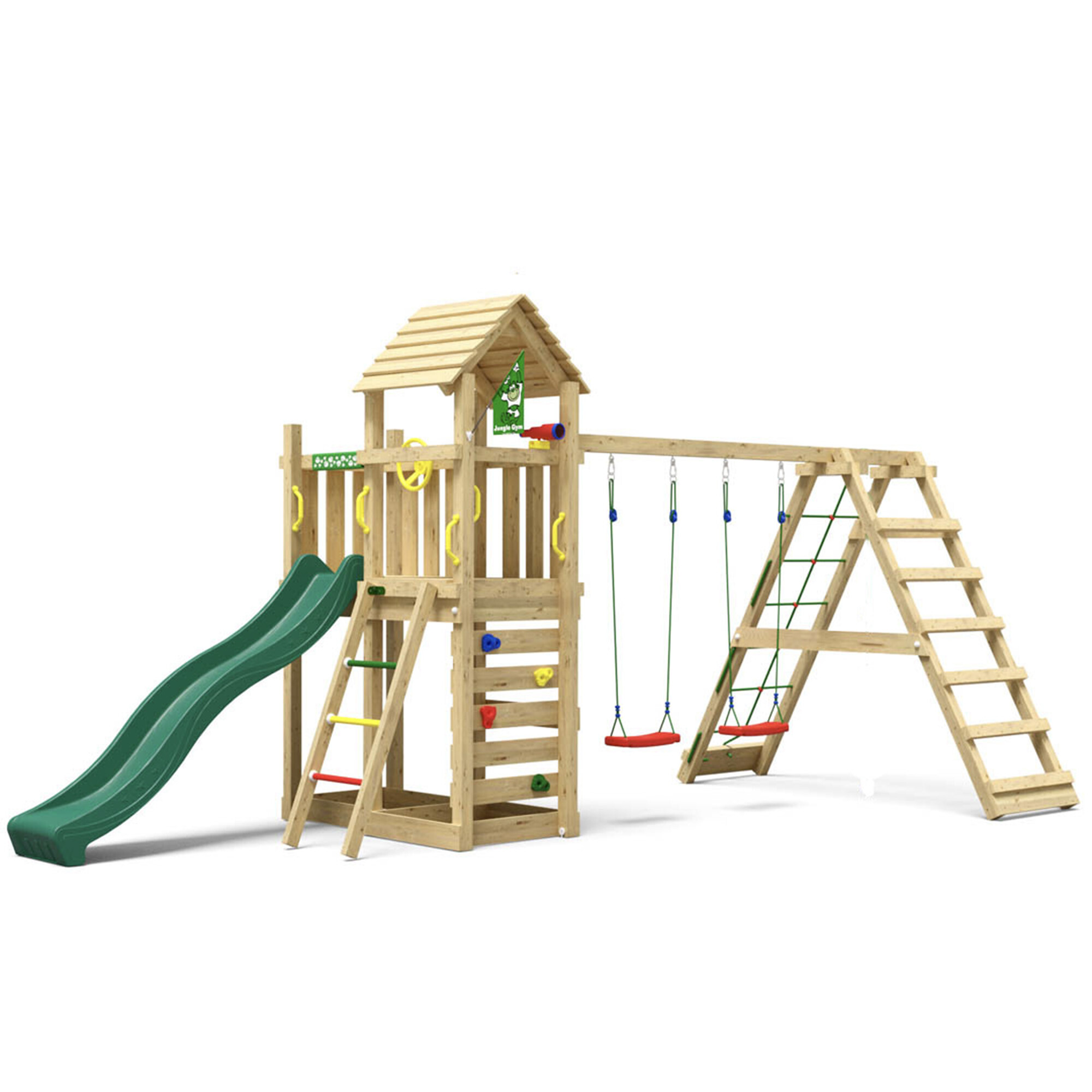 Legetårn Jungle Gym Safari m/2-Climb Module 200 og mørkegrøn rutsjebane