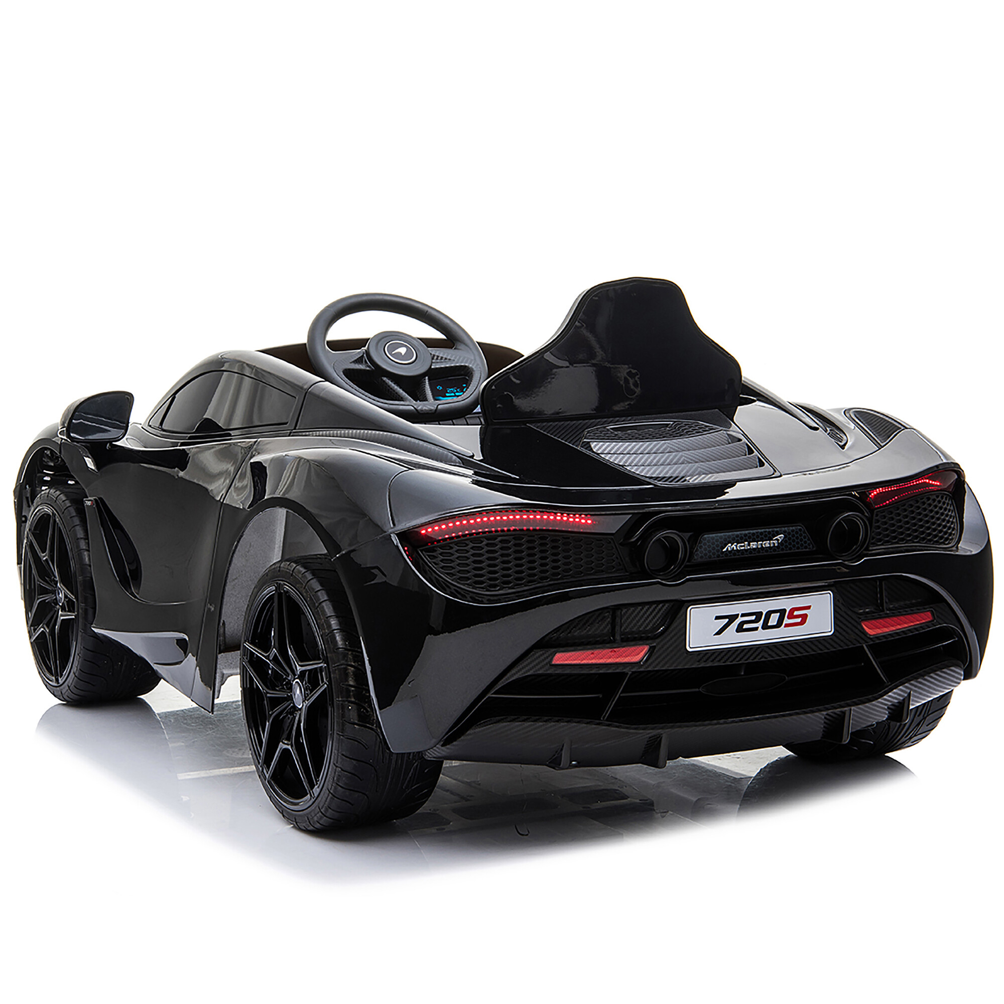 McLaren 720S electric car 12V with EVA tires and leather seat, black NORDIC PLAY