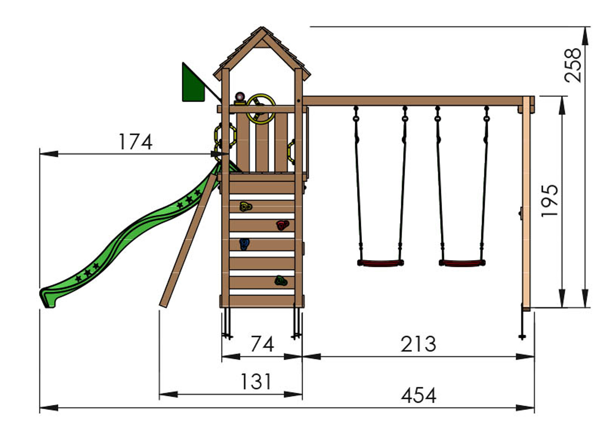 Legetårn Jungle Gym Safari m/2-Swing Module 200 og blå rutsjebane