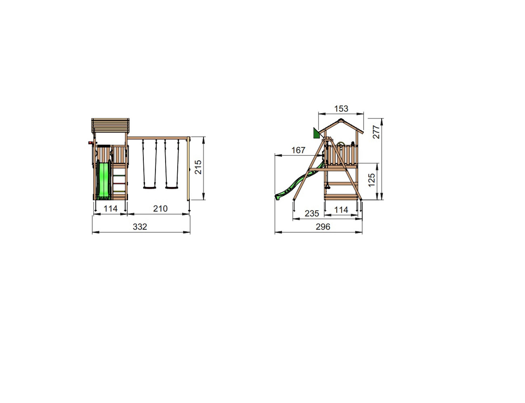 Legetårn Jungle Gym Casa 2.1, m/2-Swing Module 220 og blå rutschebane