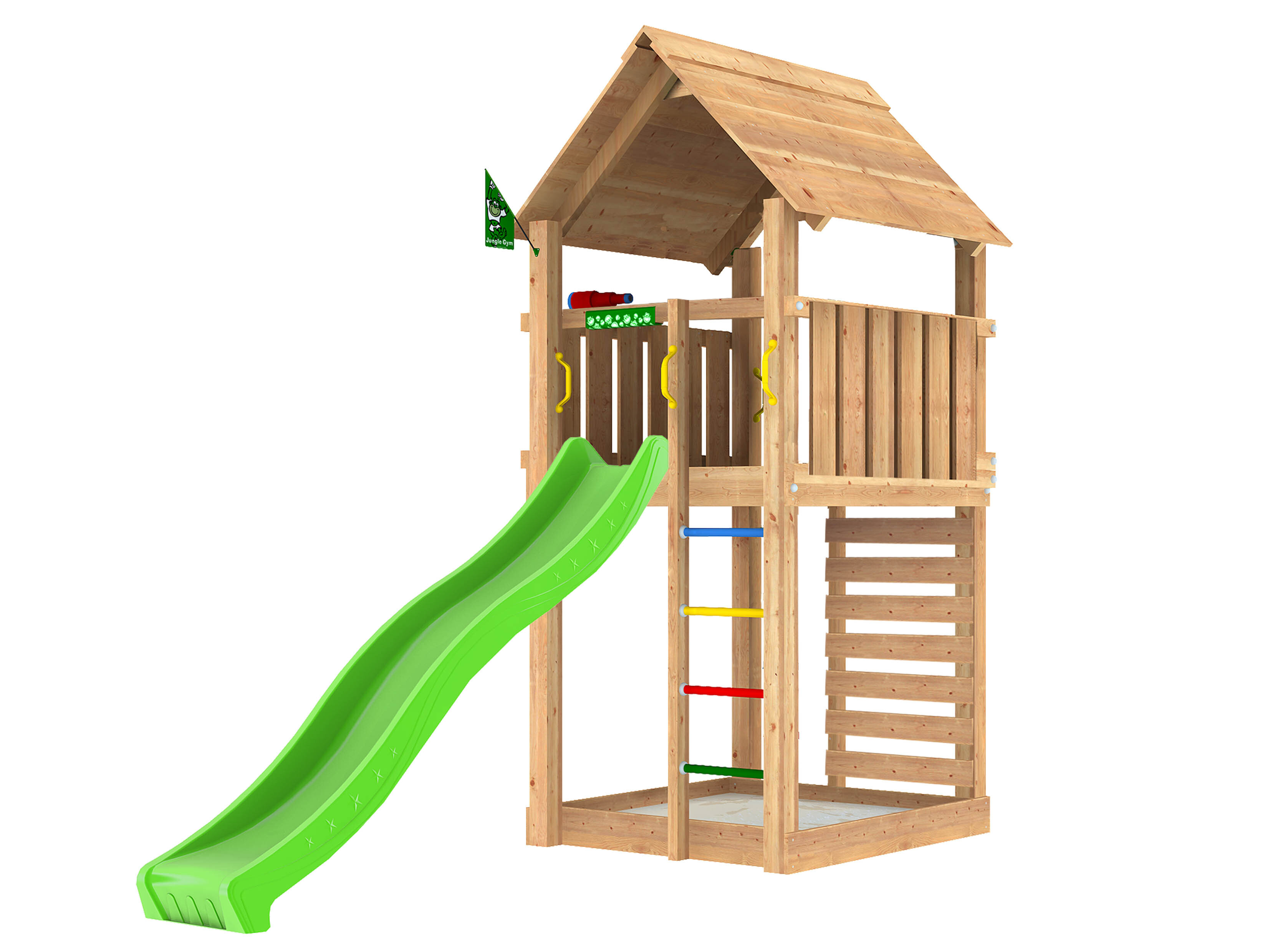 Legetårn Jungle Gym Cabin 2.1 m/grøn rutschebane