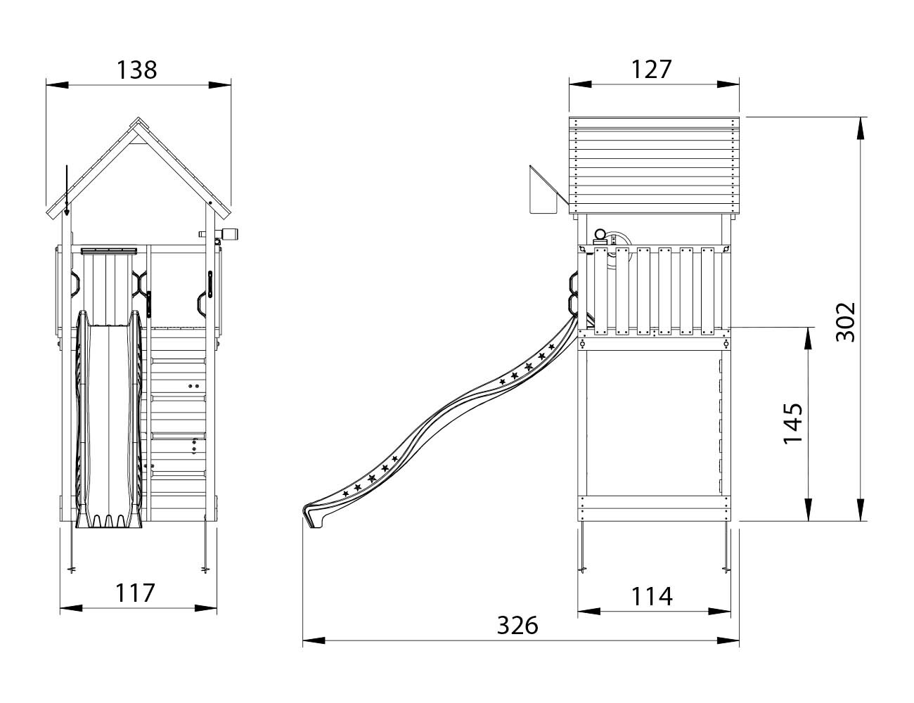 Legetårn Jungle Gym Cabin 2.1 m/blå rutsjebane og 120 kg sand