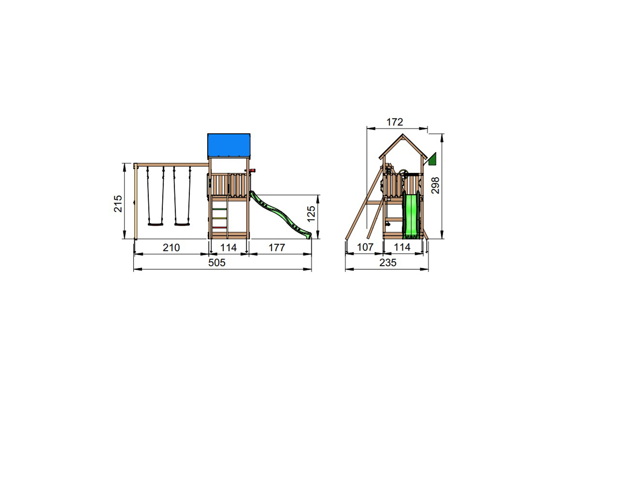 Legetårn Jungle Gym Castle 2.1, m/2-Swing Module 220 ekskl. rutschebane