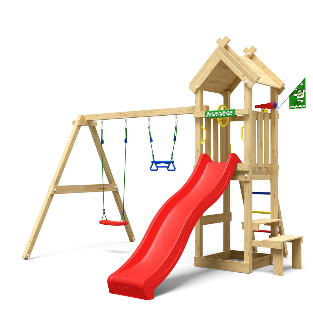 Legetårn Jungle Gym Totem m/2-Swing Module 200 og rød rutschebane