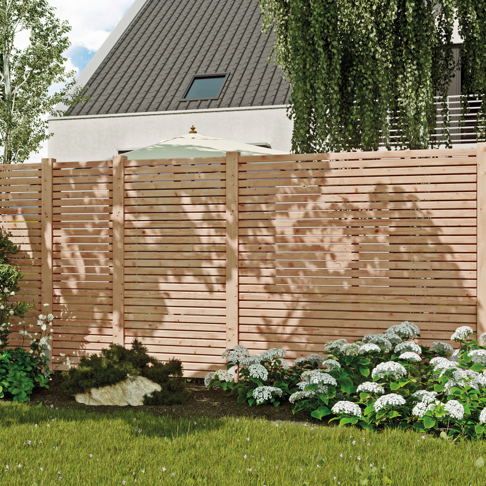 Rhombus læhegn i lærketræ, 60 x 180 cm, NORDIC FENCE, HORIZONTAL