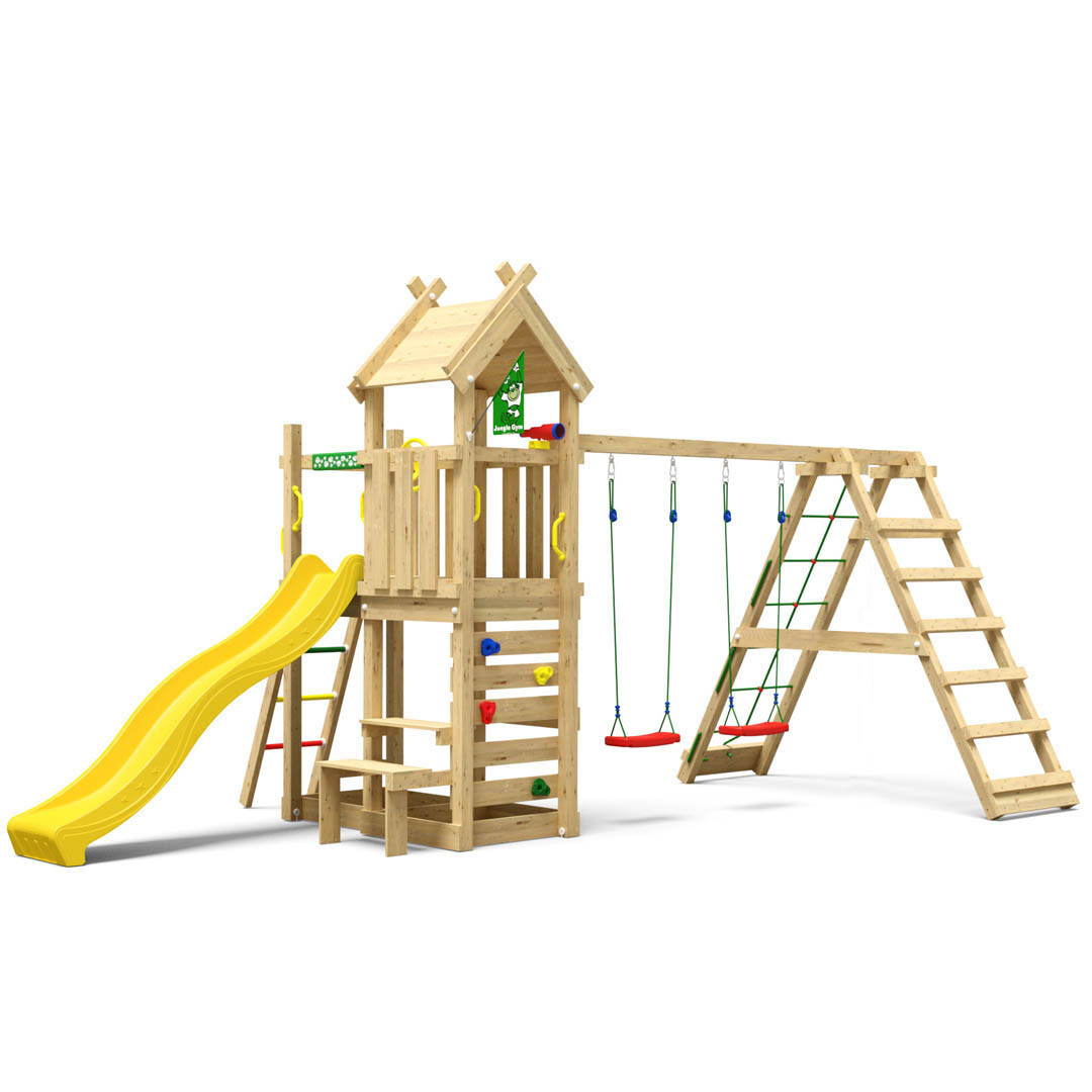 Legetårn Jungle Gym Teepee m/2-Climb Module 200 og gul rutschebane