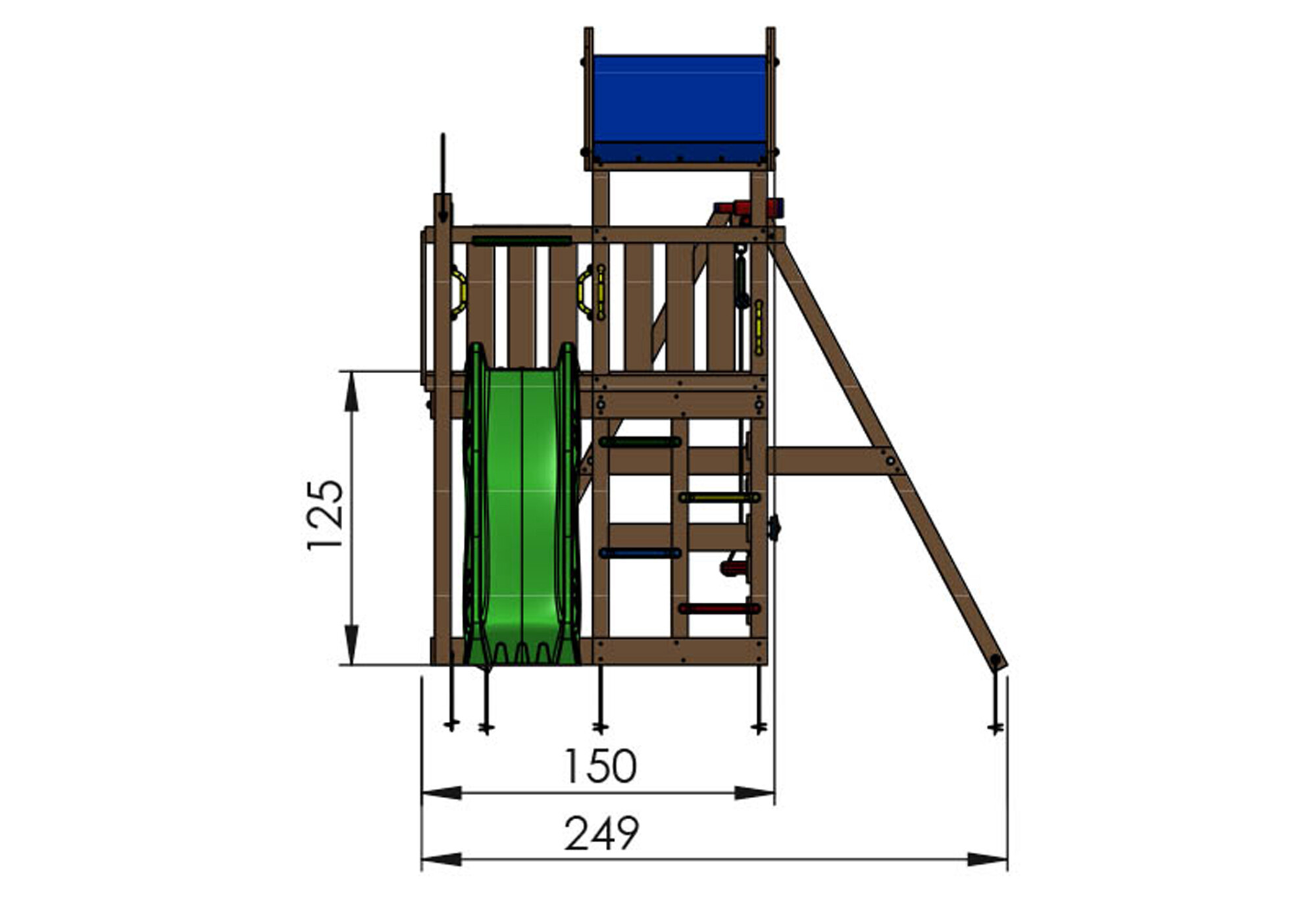 Legetårn Jungle Gym Nomad m/2-Swing Module 200 og mørkegrøn rutsjebane