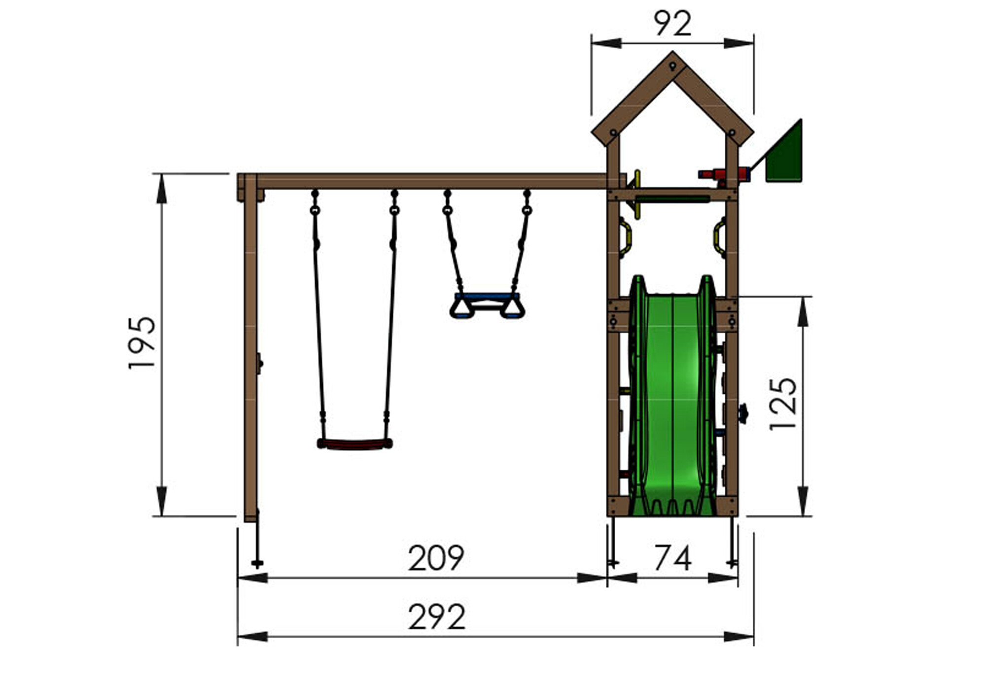 Legetårn Jungle Gym Patio m/2-Swing Module 200 og blå rutsjebane