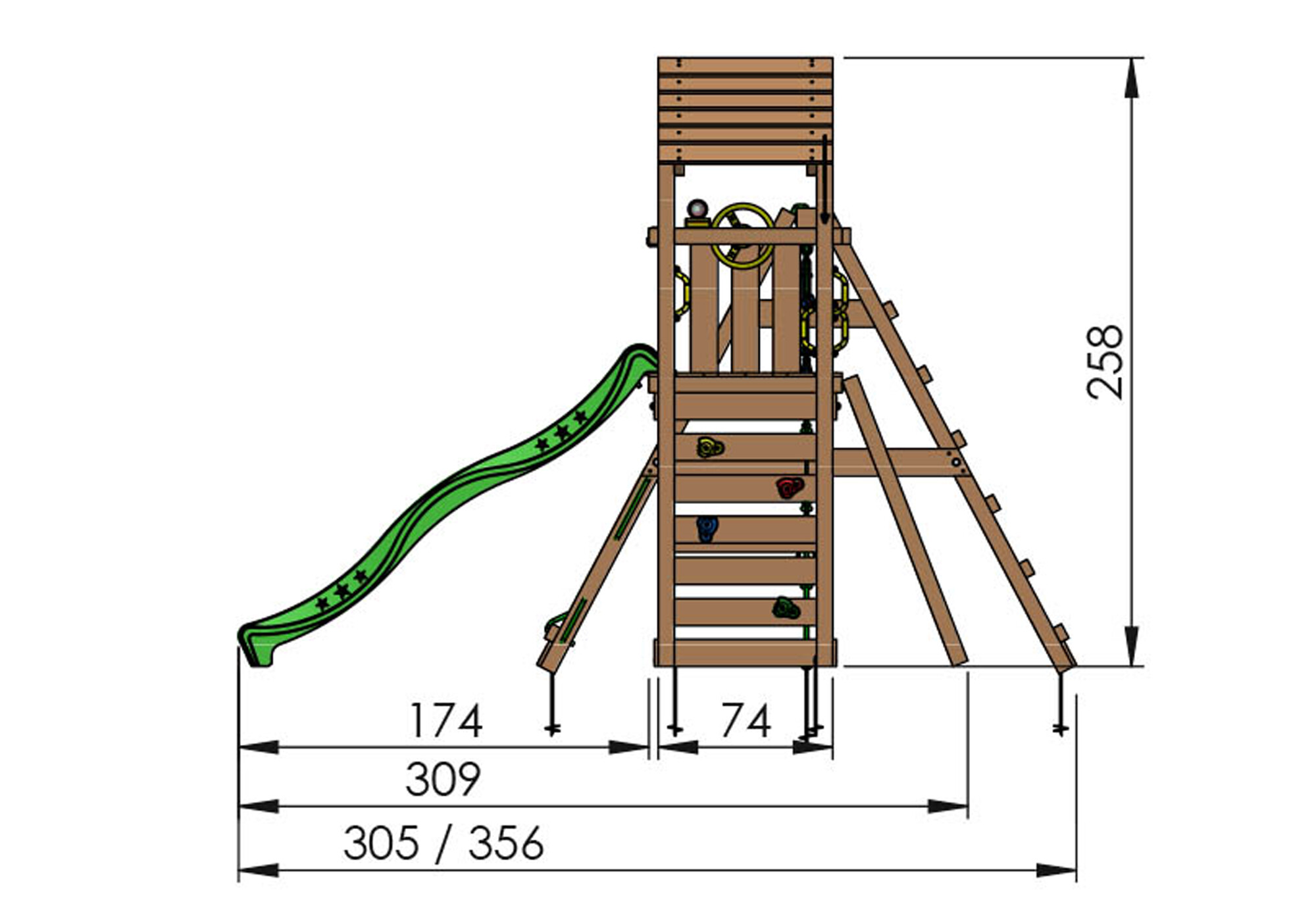 Legetårn Jungle Gym Cocoon m/2-Climb Module 200 og blå rutsjebane