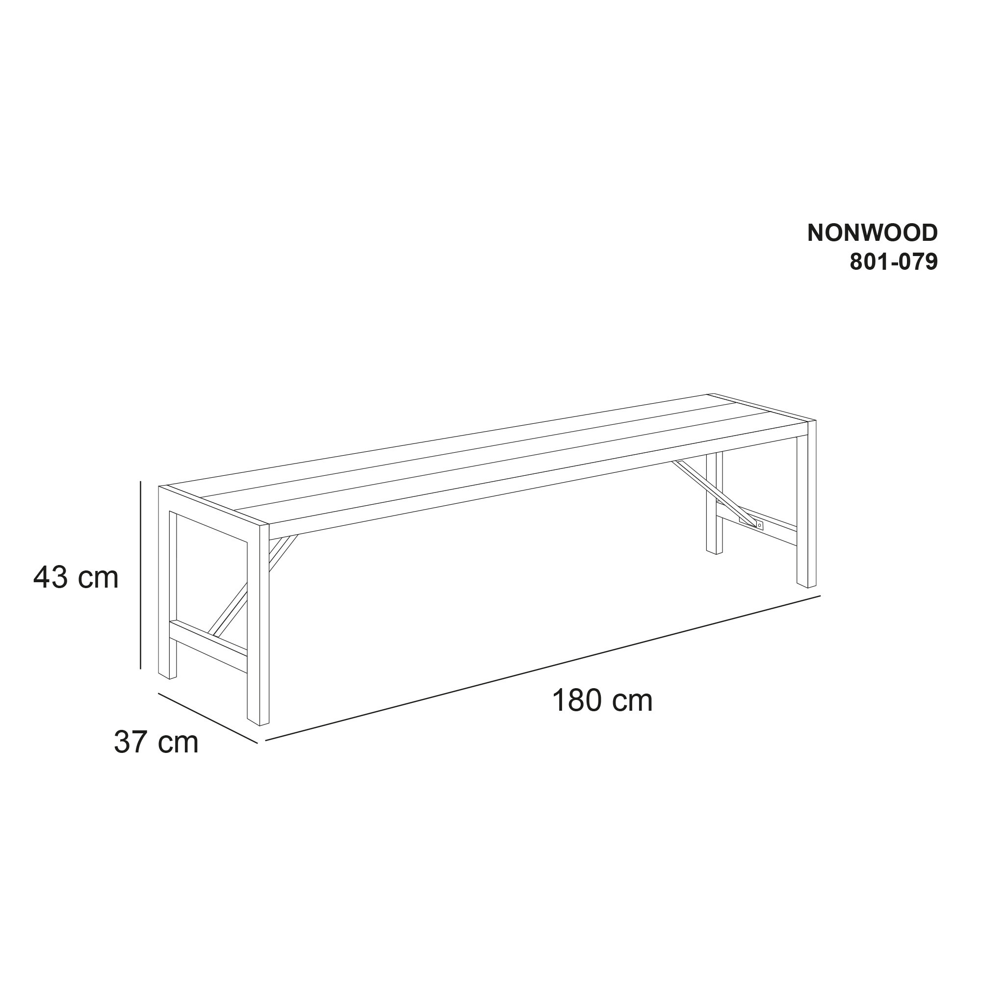 Bænk H-model 180 cm. nonwood antracit og galv. stel HORTUS