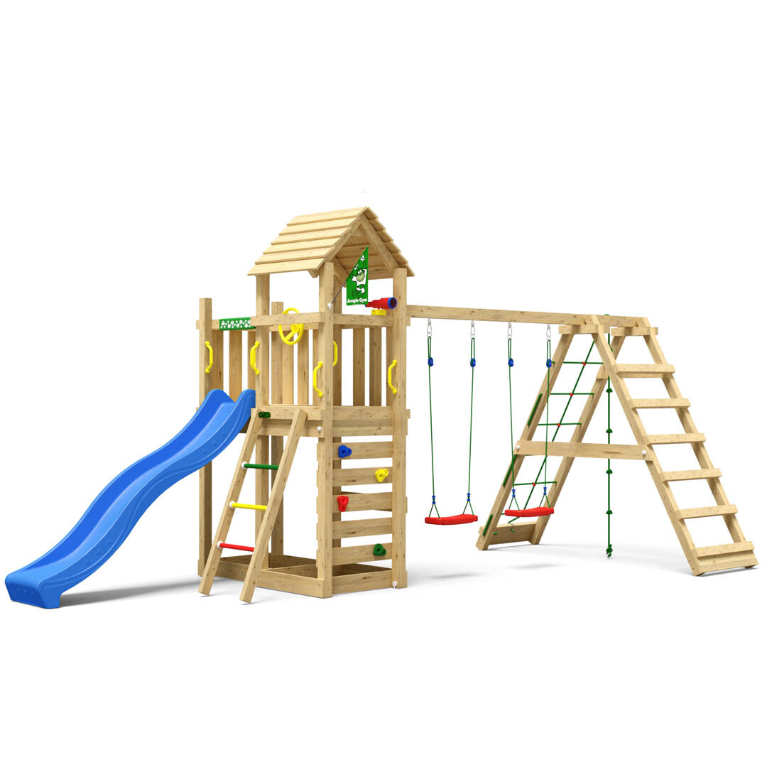 Playtower Jungle Gym Safari w/2 Climb Module 200 and blue slide
