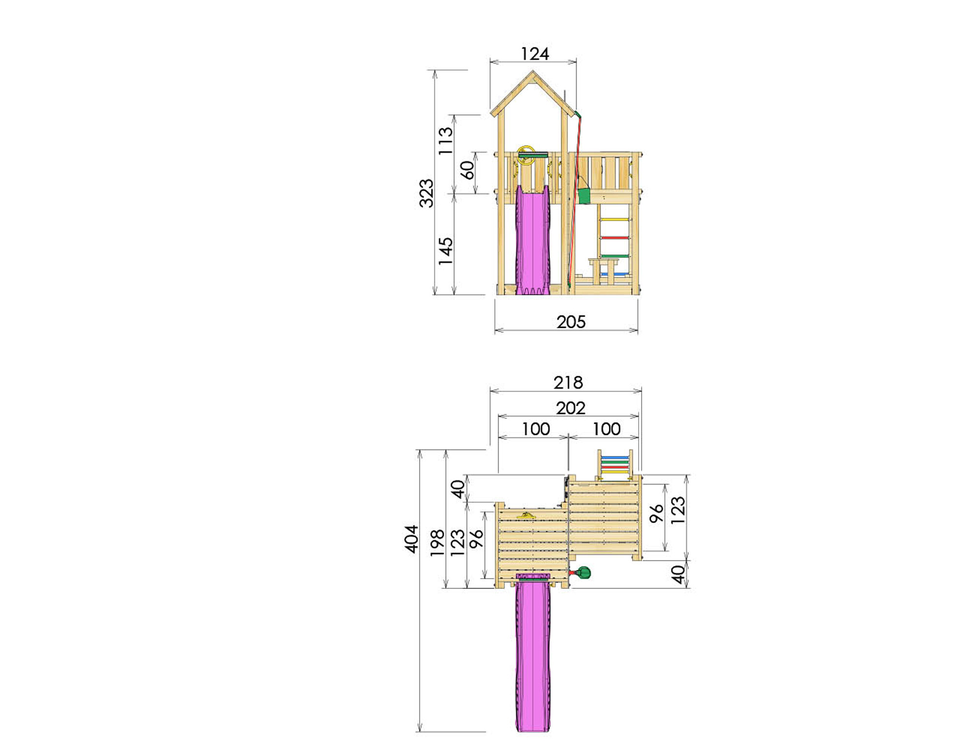 Legetårn komplet Jungle Gym Mansion inkl. 120 kg sand og blå rutschebane