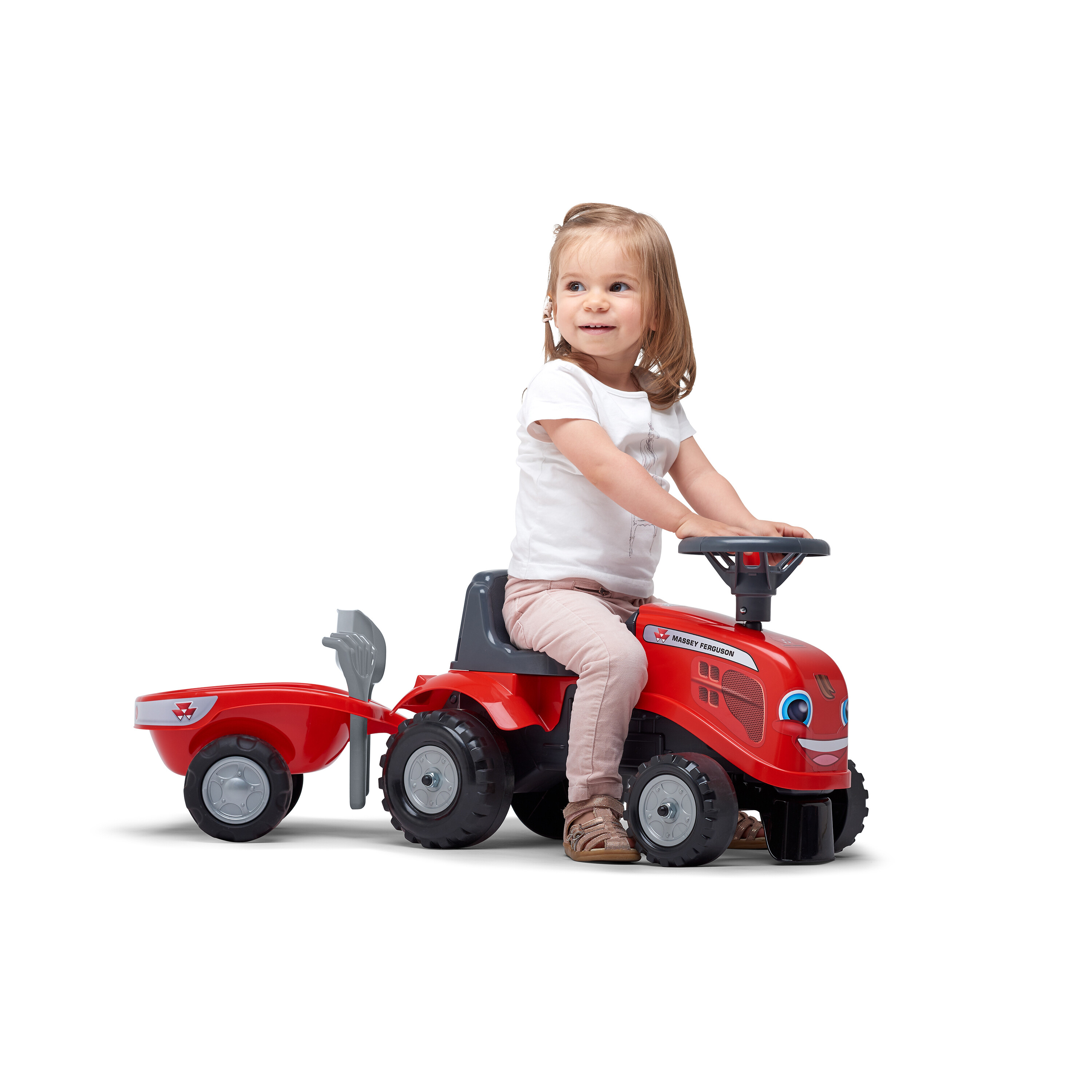 Traktor m. trailer, rive og skovl Baby Massey Ferguson FALK