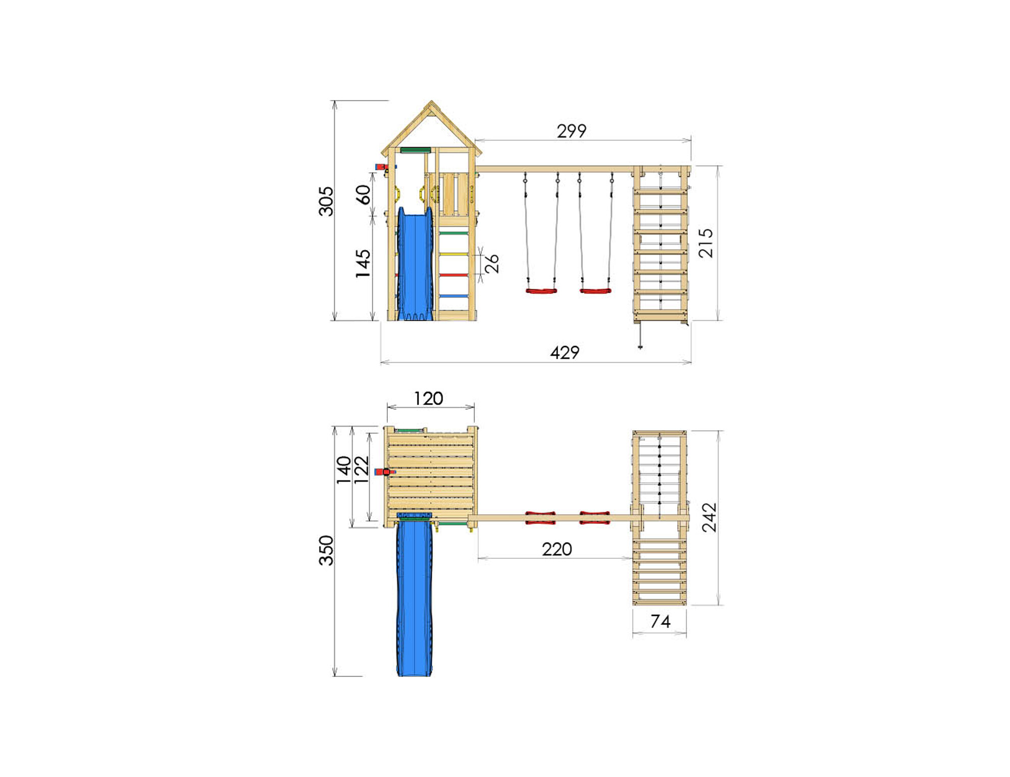 Legetårn komplet Jungle Gym Cabin inkl. Climb module x'tra ekskl. rutschebane