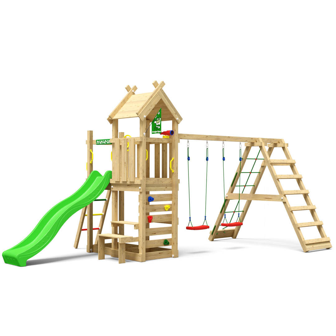Legetårn Jungle Gym Teepee m/2-Climb Module 200 og grøn rutschebane
