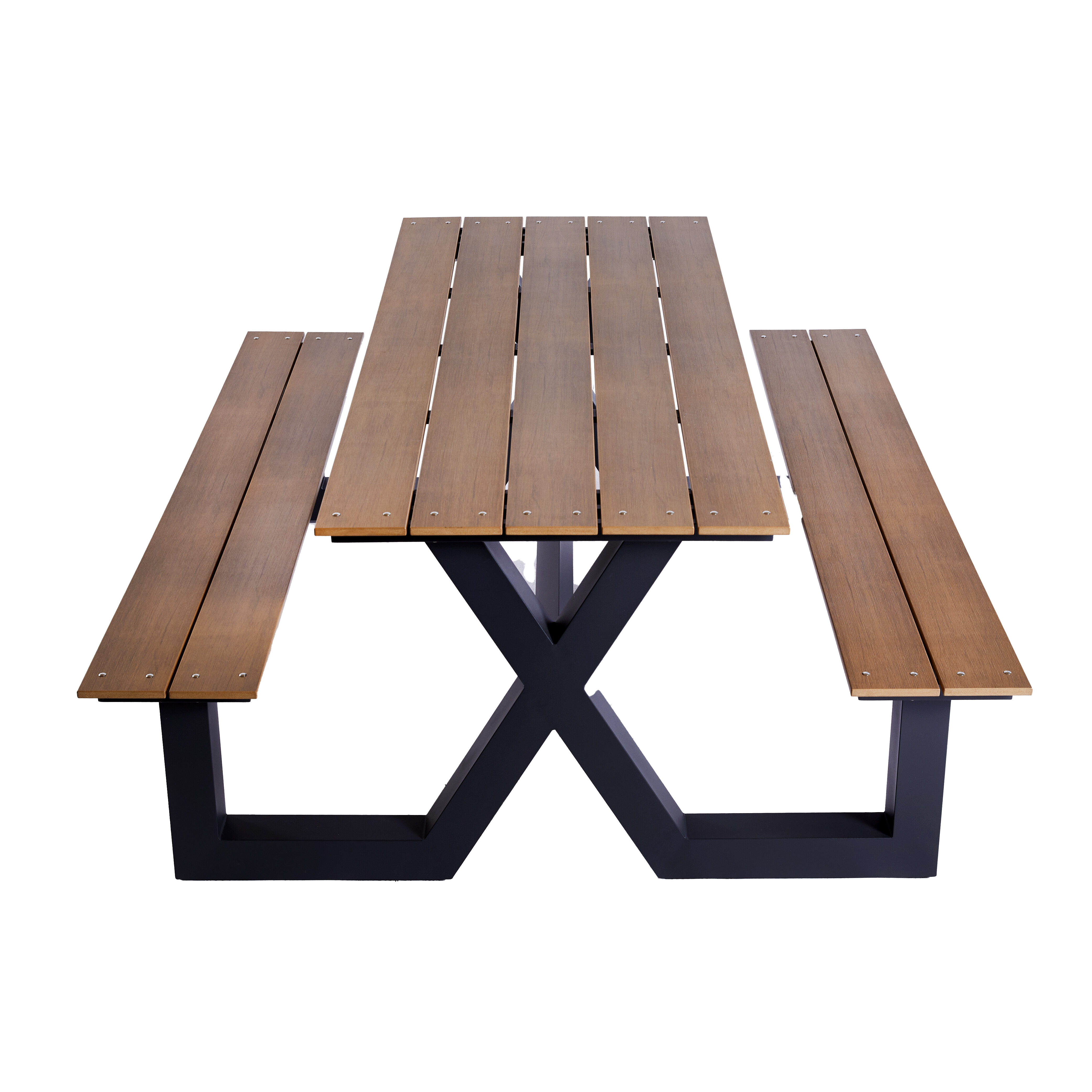 Bord-/bænkesæt X-model teak nonwood og antracitstel HORTUS