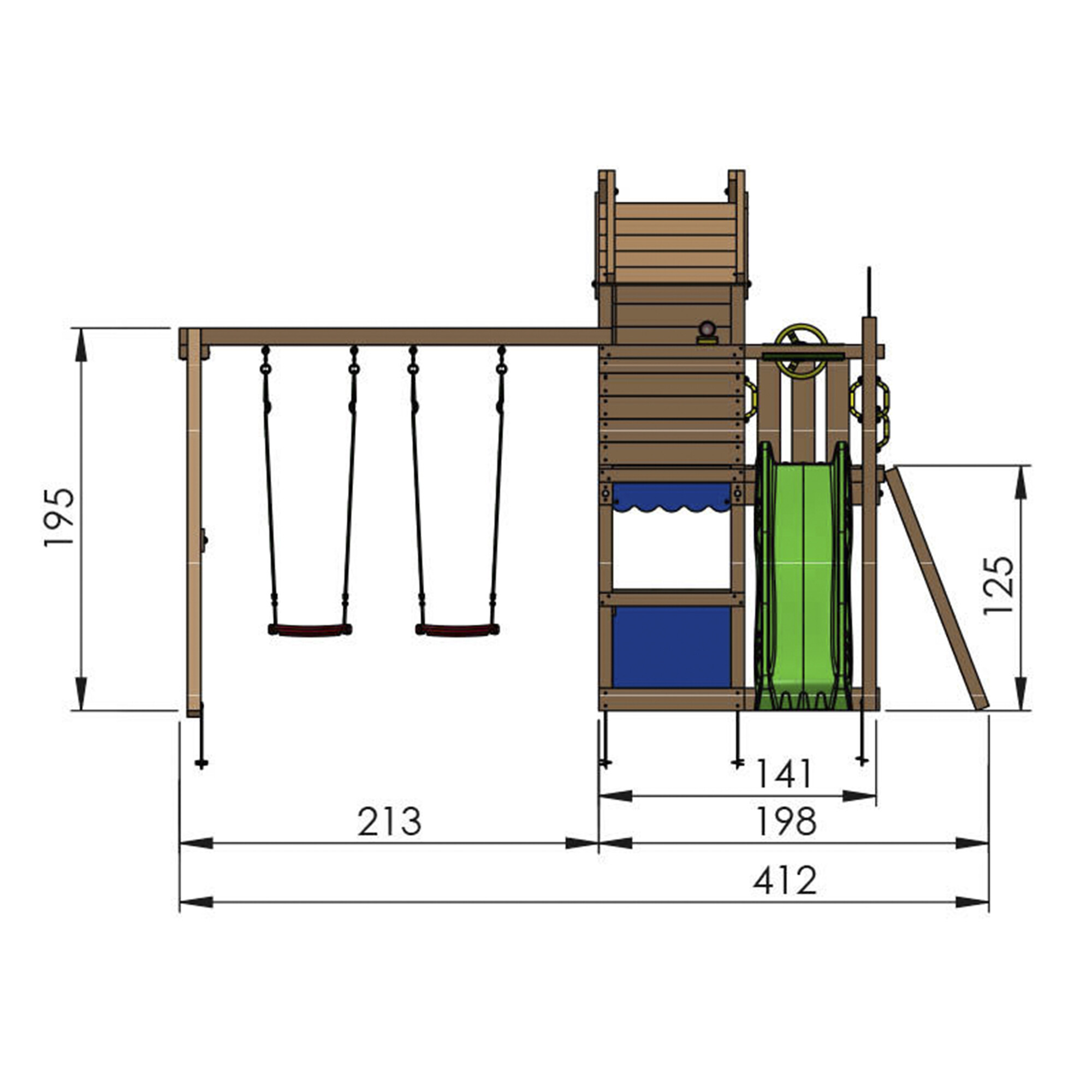 Legetårn Jungle Gym Resort m/2-Swing Module 200 og rød rutschebane