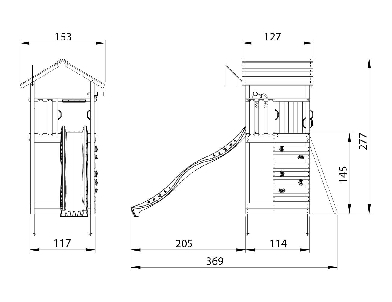 Legetårn Jungle Gym Cottage 2.1 m/blå rutschebane og 120 kg sand