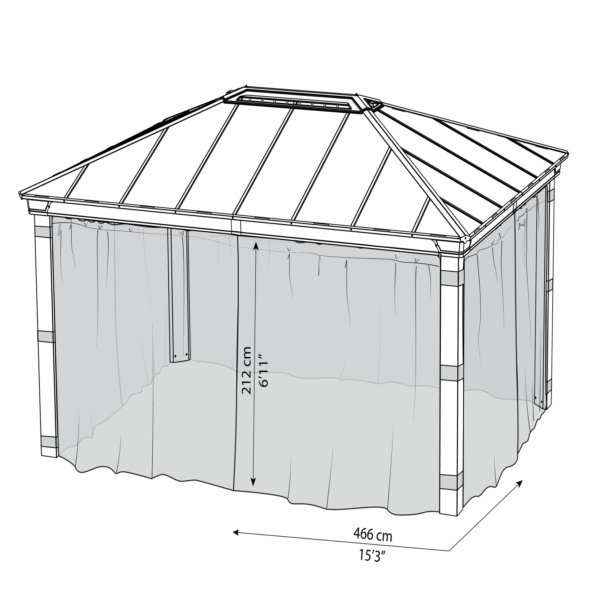 Myggenet sæt af 4 stk. passer til Dallas pavillon 4,2 x 4,8 meter