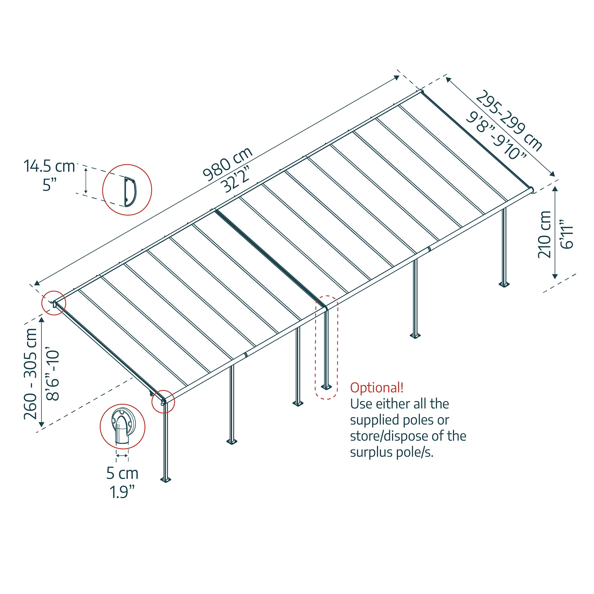 Terrasseoverdækning Sierra 3x9,80m (28,6 m2), antracitgrå Palram - Canopia