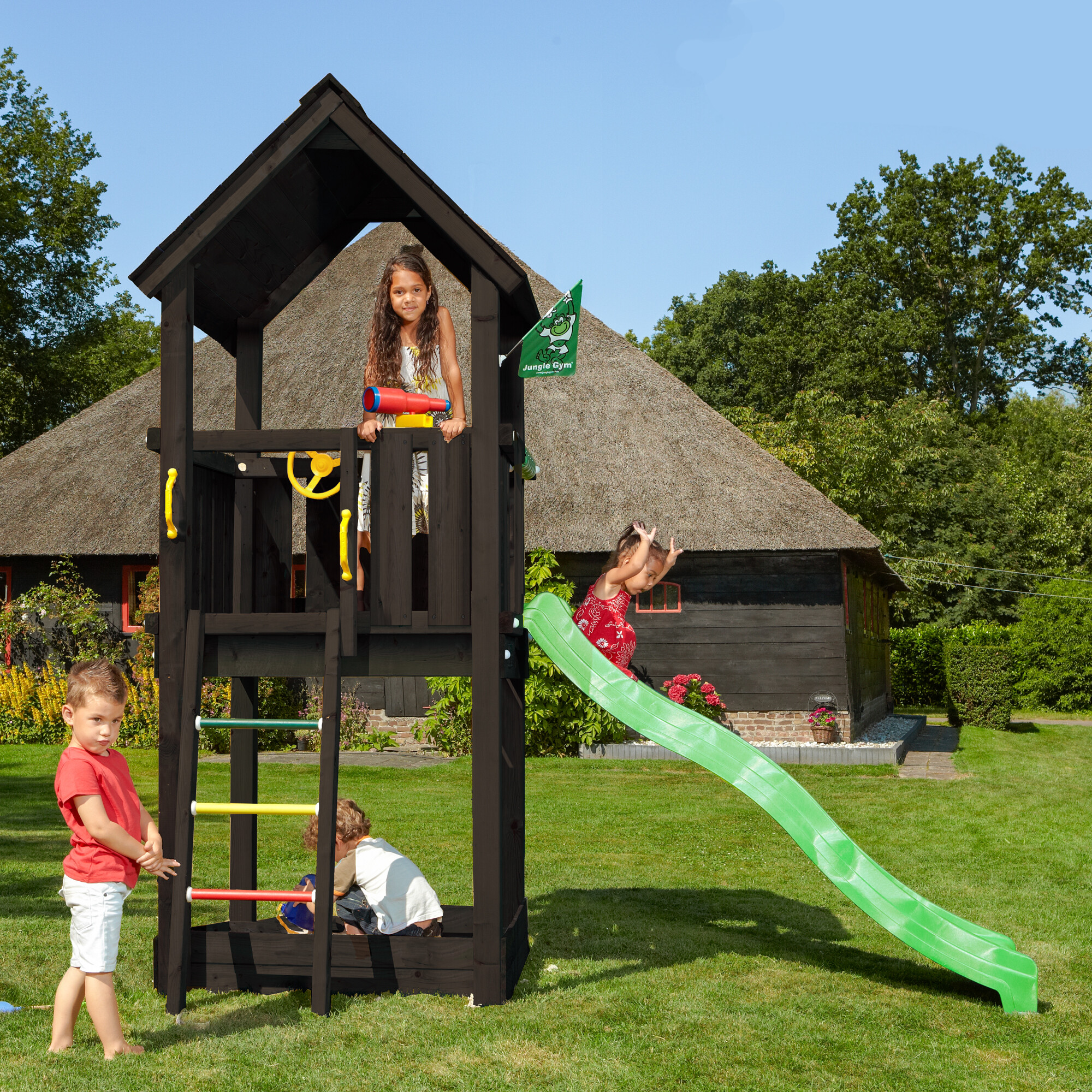 Legetårn Jungle Gym Club 2.1, grundmalet sort, ekskl. rutschebane