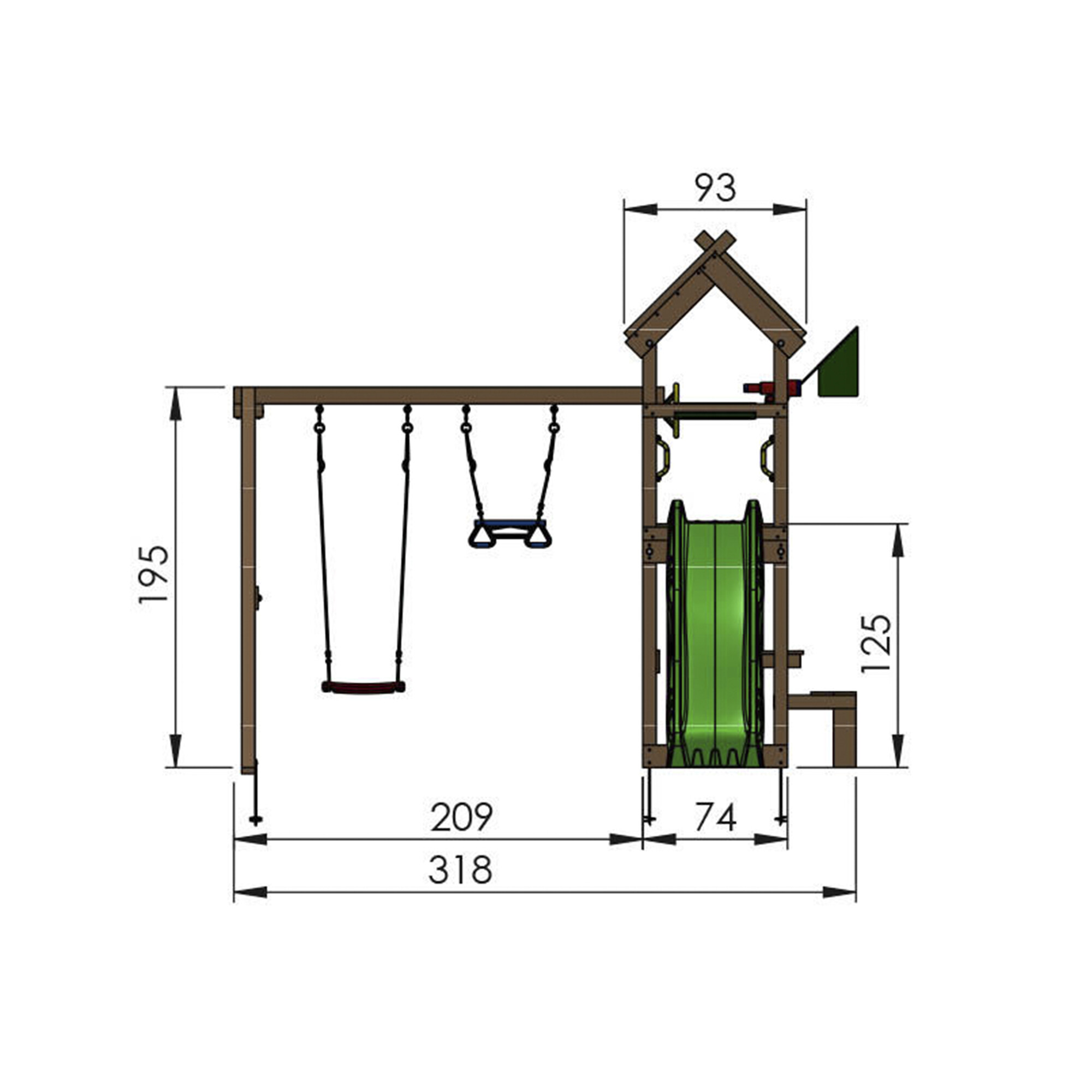 Legetårn Jungle Gym Totem m/2-Swing Module 200 og rød rutschebane