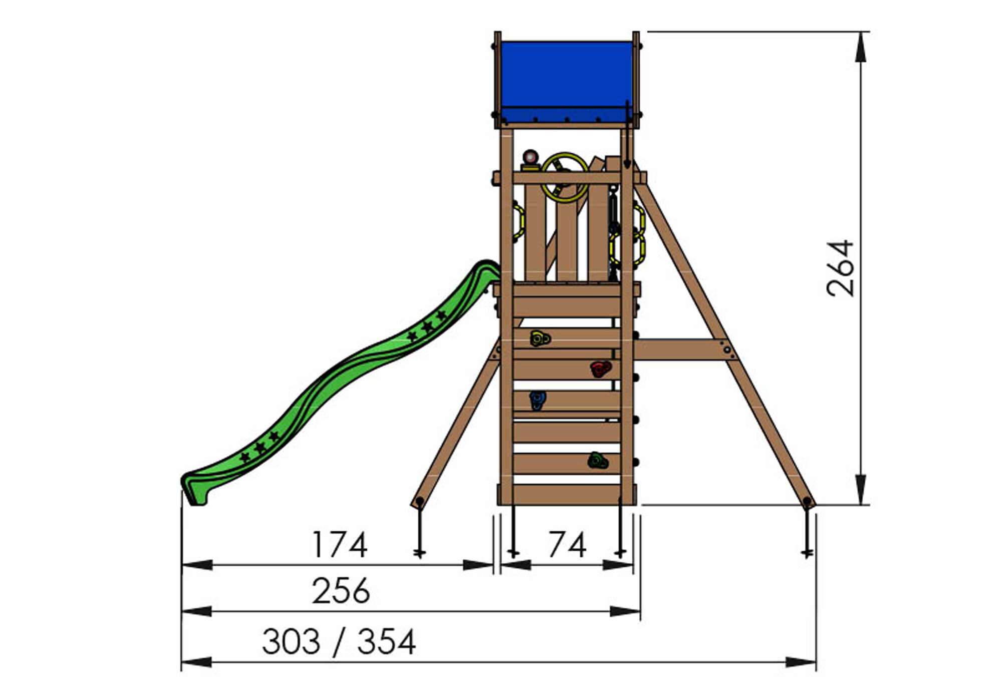 Legetårn Jungle Gym Patio m/2-Swing Module 200 og blå rutsjebane