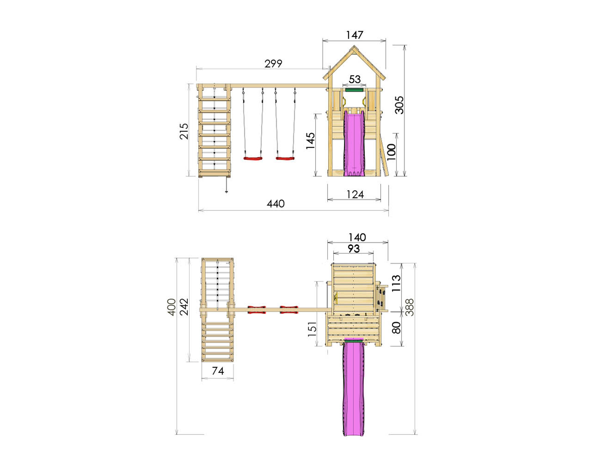 Legetårn Jungle Gym Cubby m/2-Climb Module 220 ekskl. rutschebane