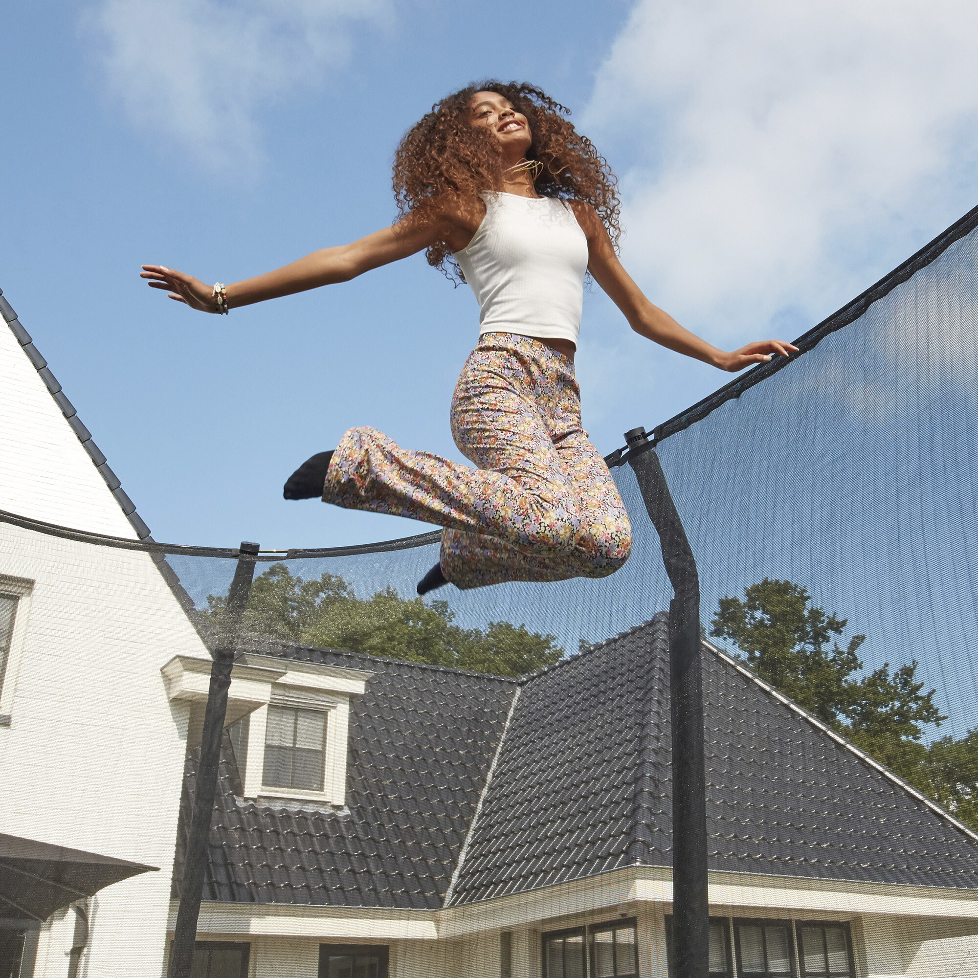 Trampolin First Class rektangulær 366 x 214 cm, sort inkl. stige og sikkerhedsnet Salta