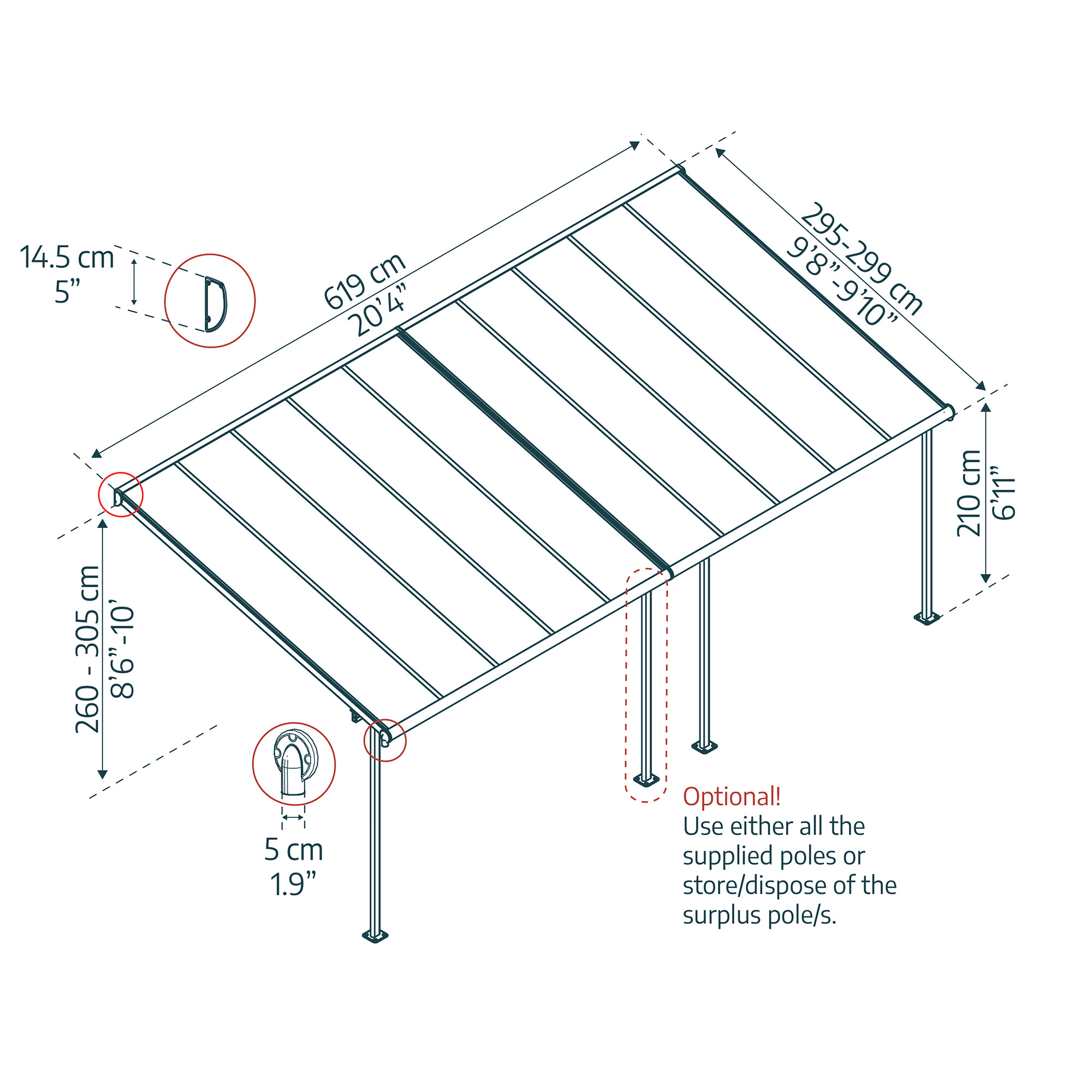 Terrasseoverdækning Sierra 3x6,19m (18,3 m2), antracitgrå Palram - Canopia