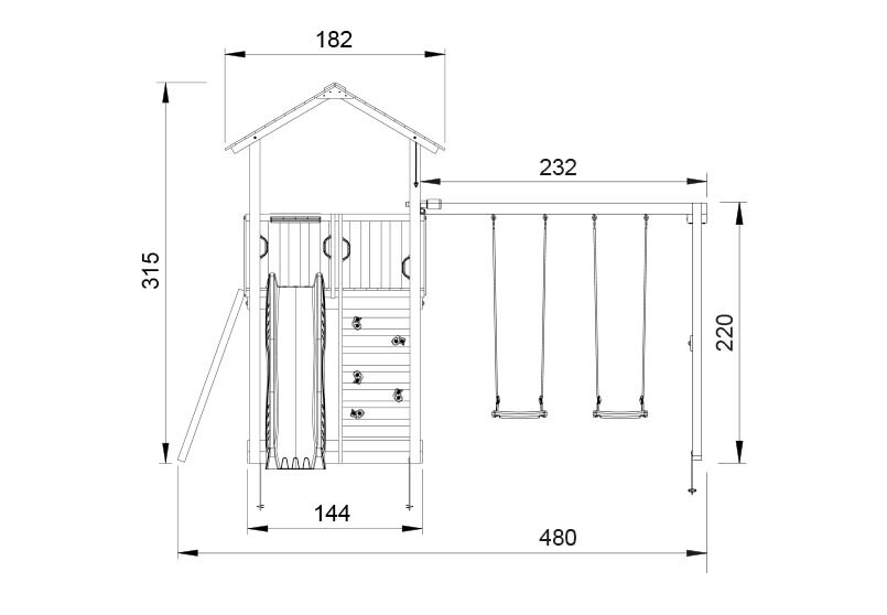 Legetårn Jungle Gym Sierra 2.1 m/Swing Module 220 og gul rutschebane