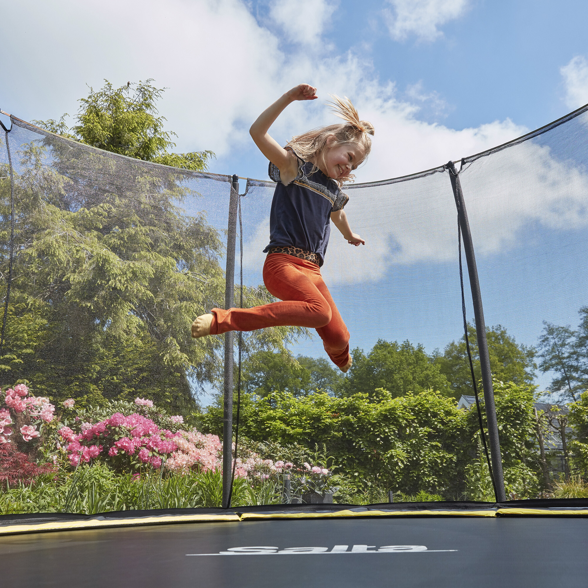 Trampolin Comfort Edition Ground Ø396 cm, sort inkl. sikkerhedsnet Salta