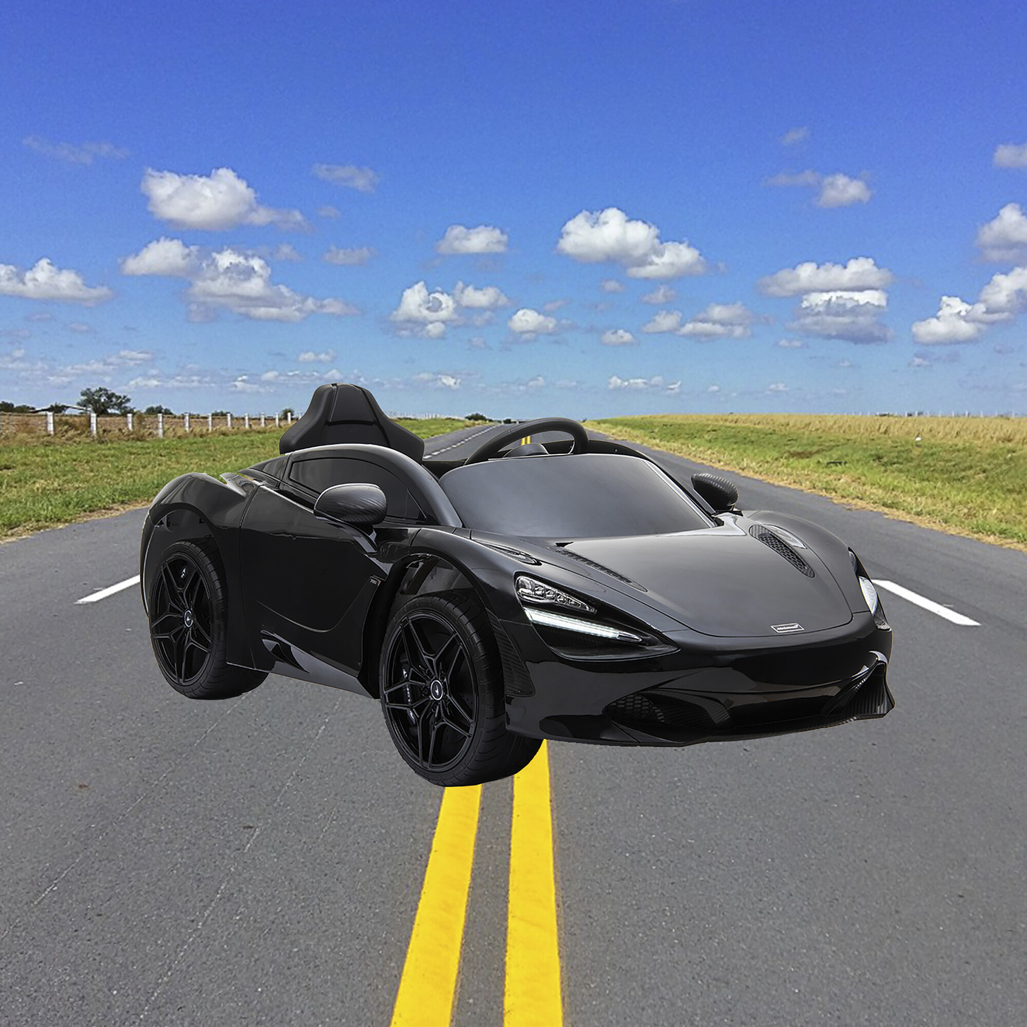 McLaren 720S electric car 12V with EVA tires and leather seat, black NORDIC PLAY