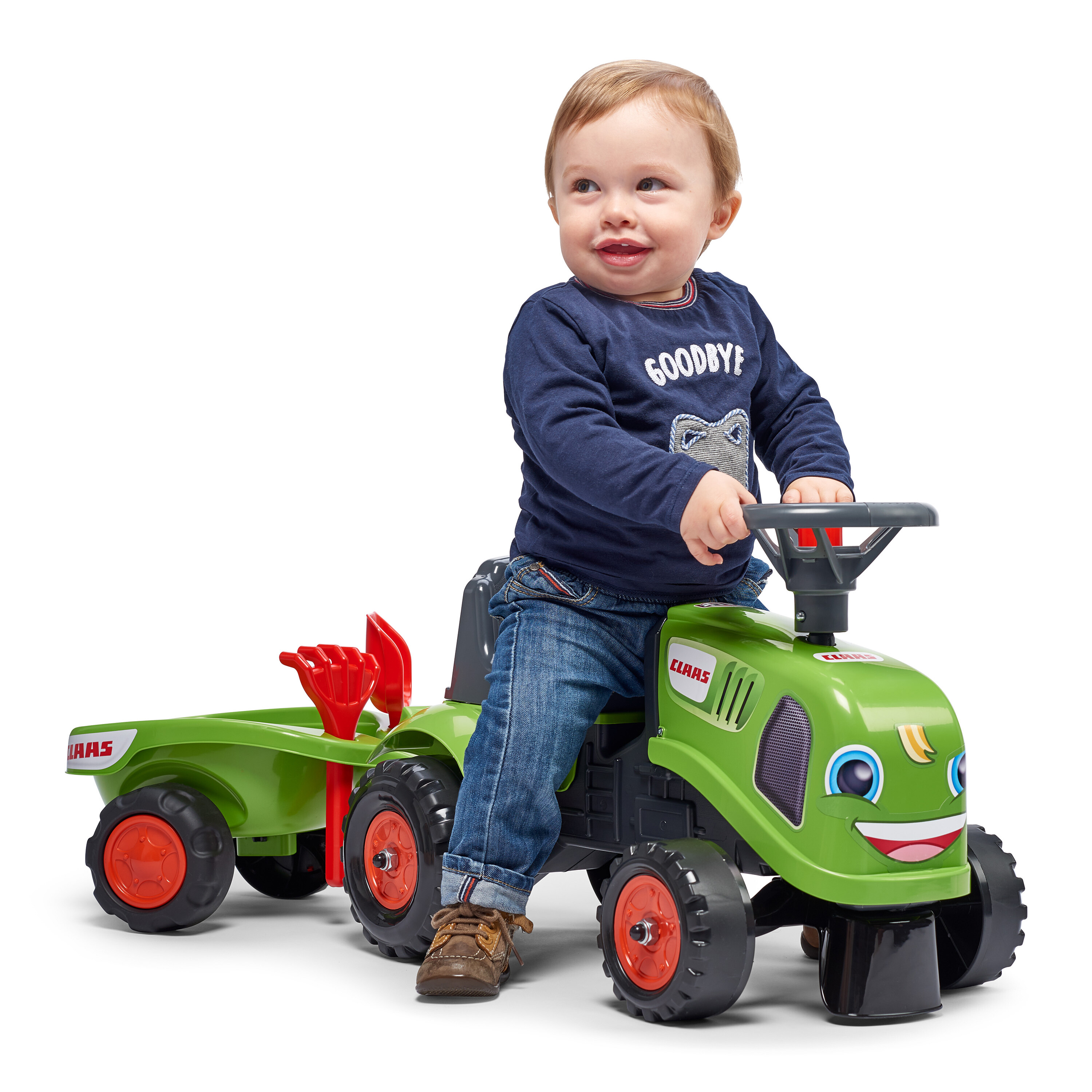 Traktor med trailer, rive og skovl Baby Claas FALK