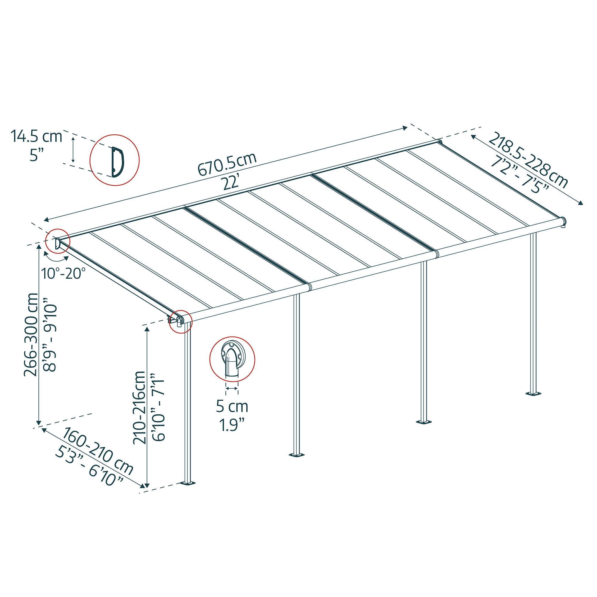 Terrasseoverdækning Sierra 2,3x6,7m (15 m2), antracitgrå Palram - Canopia