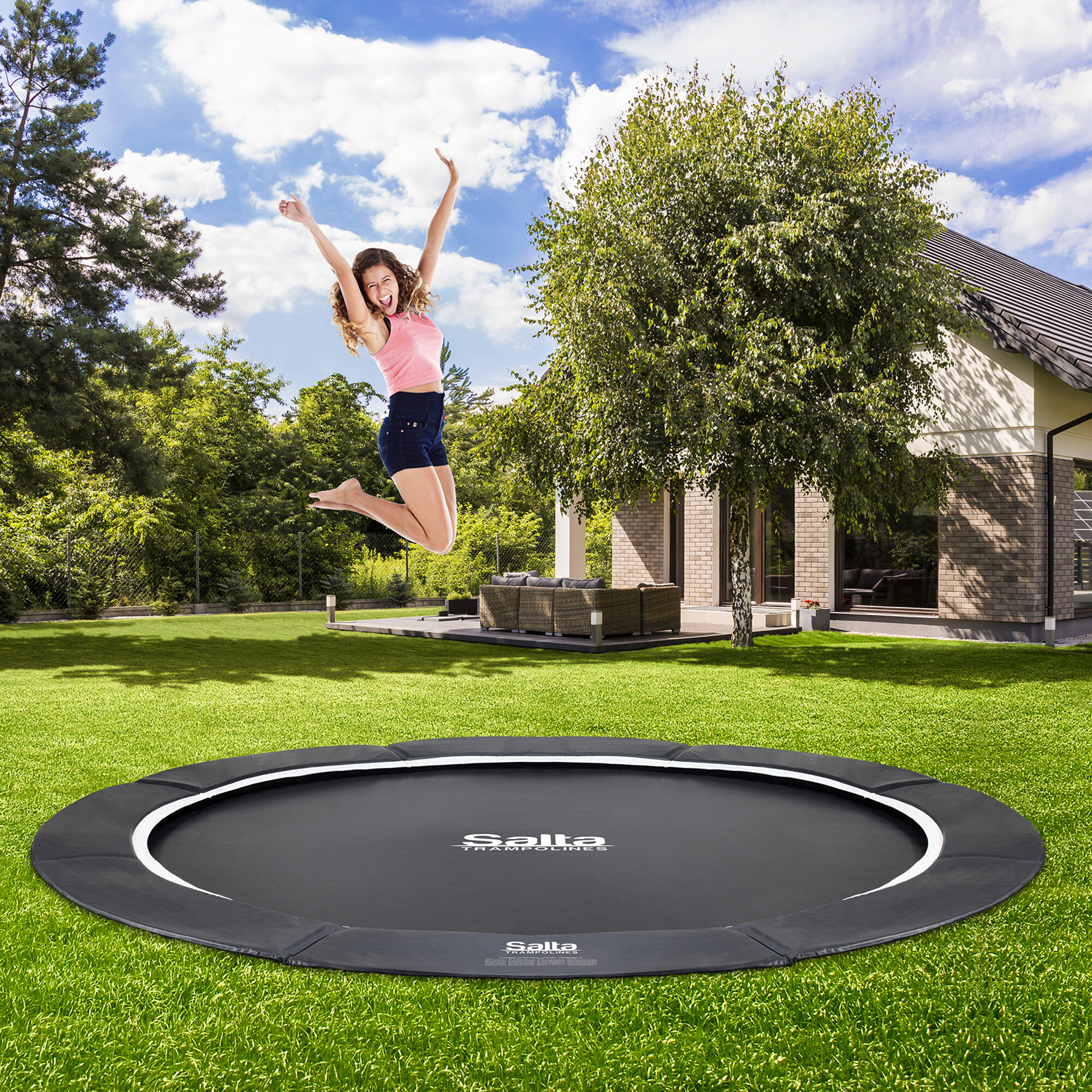 Trampolin Royal Baseground Ø427 cm, sort inkl. sikkerhedsnet Salta