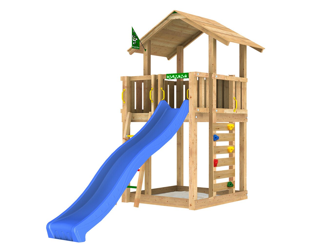 Legetårn Jungle Gym Chalet 2.1 m/grøn rutschebane