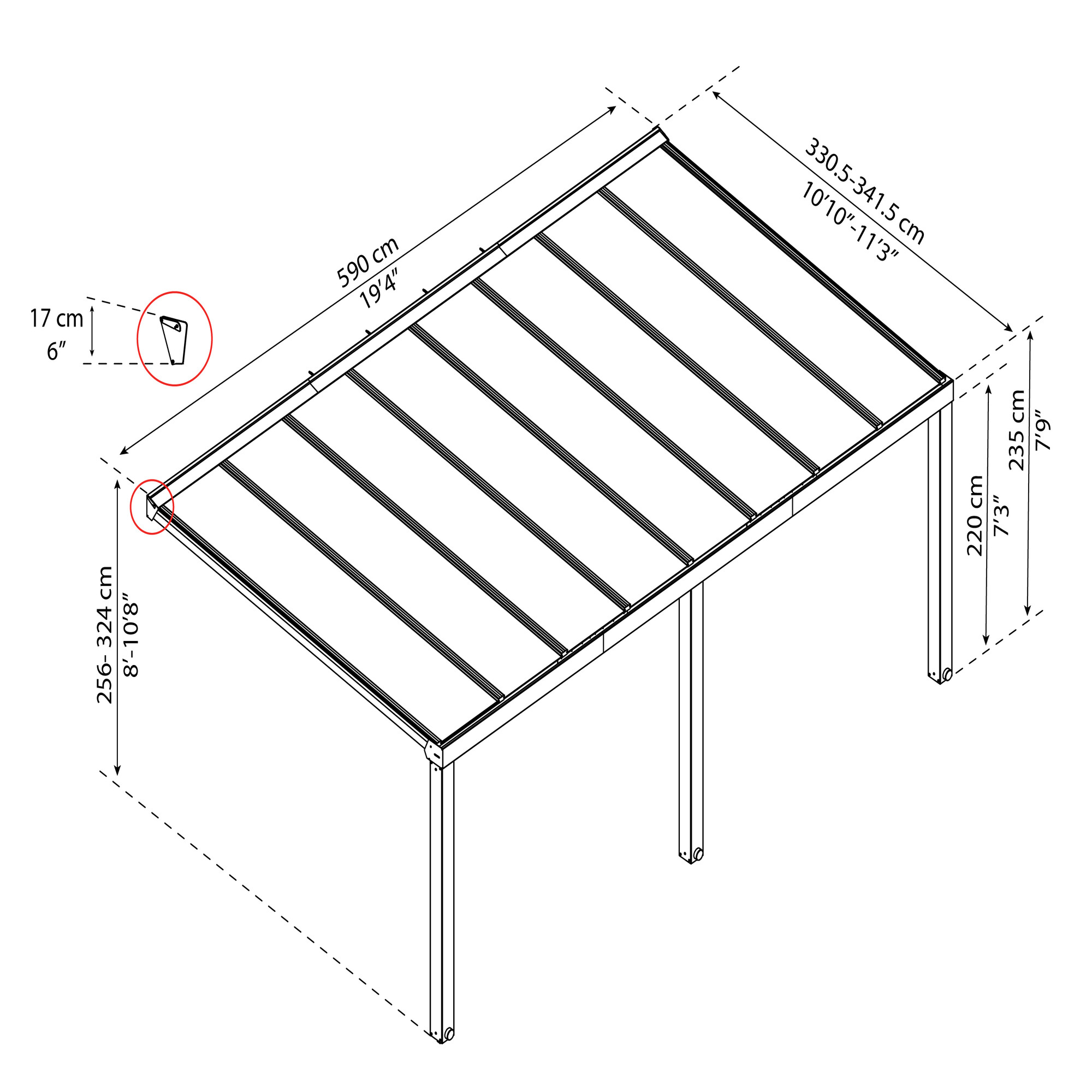 Patio cover Stockholm 3.4 x 5.9 m, anthracite incl. roof curtains Palram - Canopia