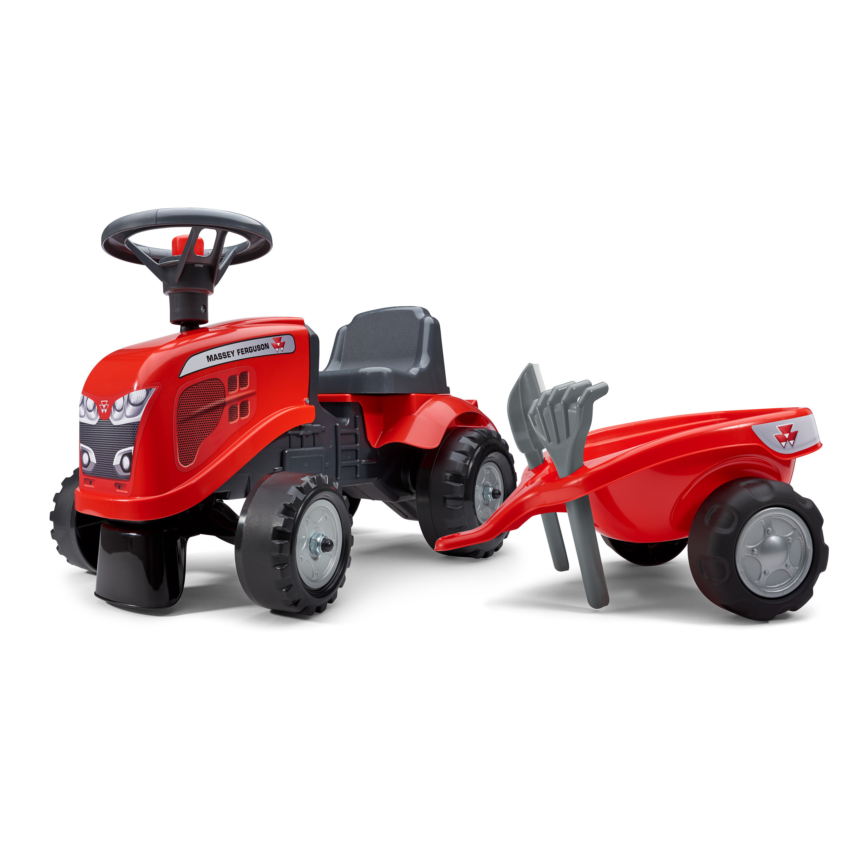 Traktor m. trailer, rive og skovl Baby Massey Ferguson FALK