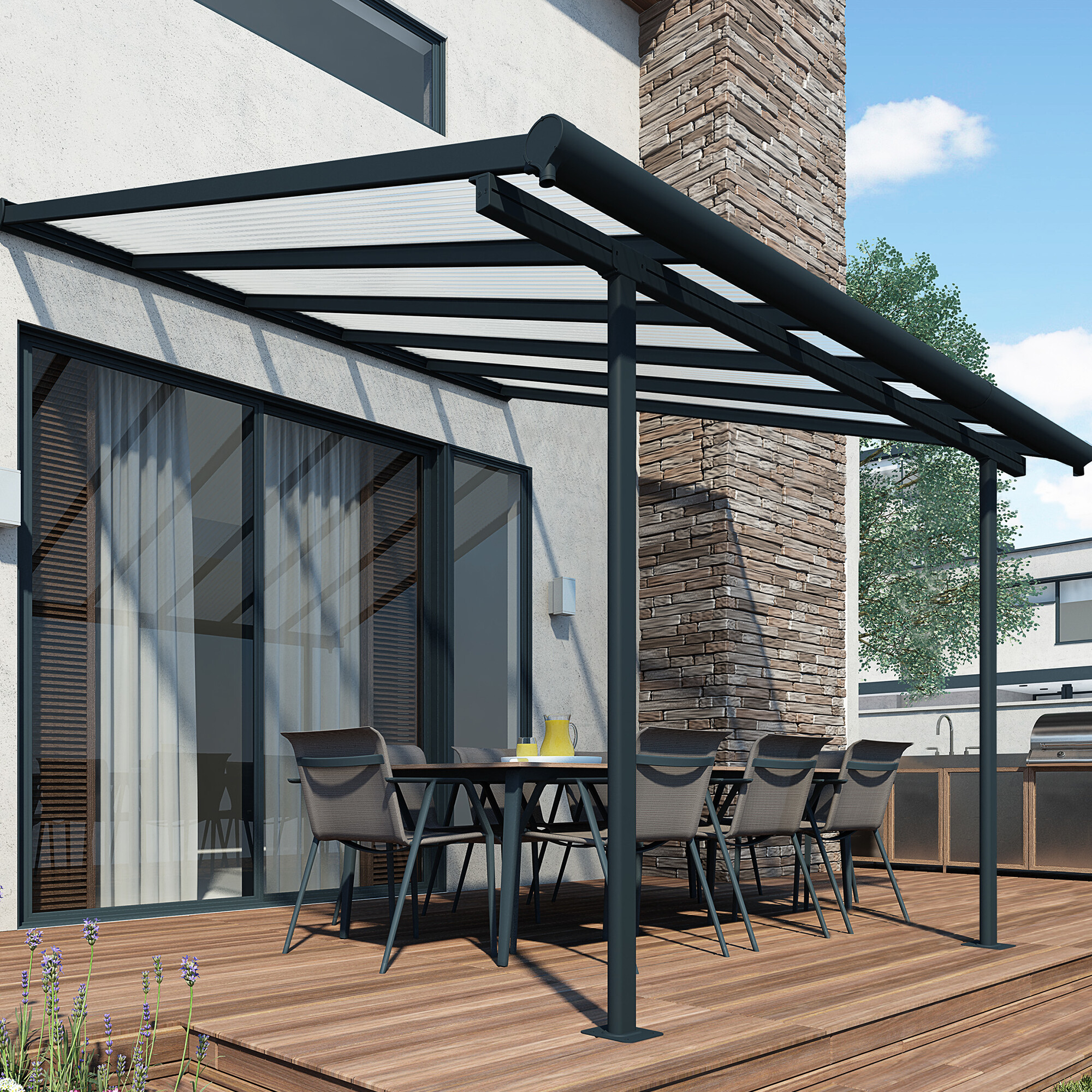 Terrasseoverdækning Sierra 3x3,14m (9,3 m2), antracitgrå Palram - Canopia