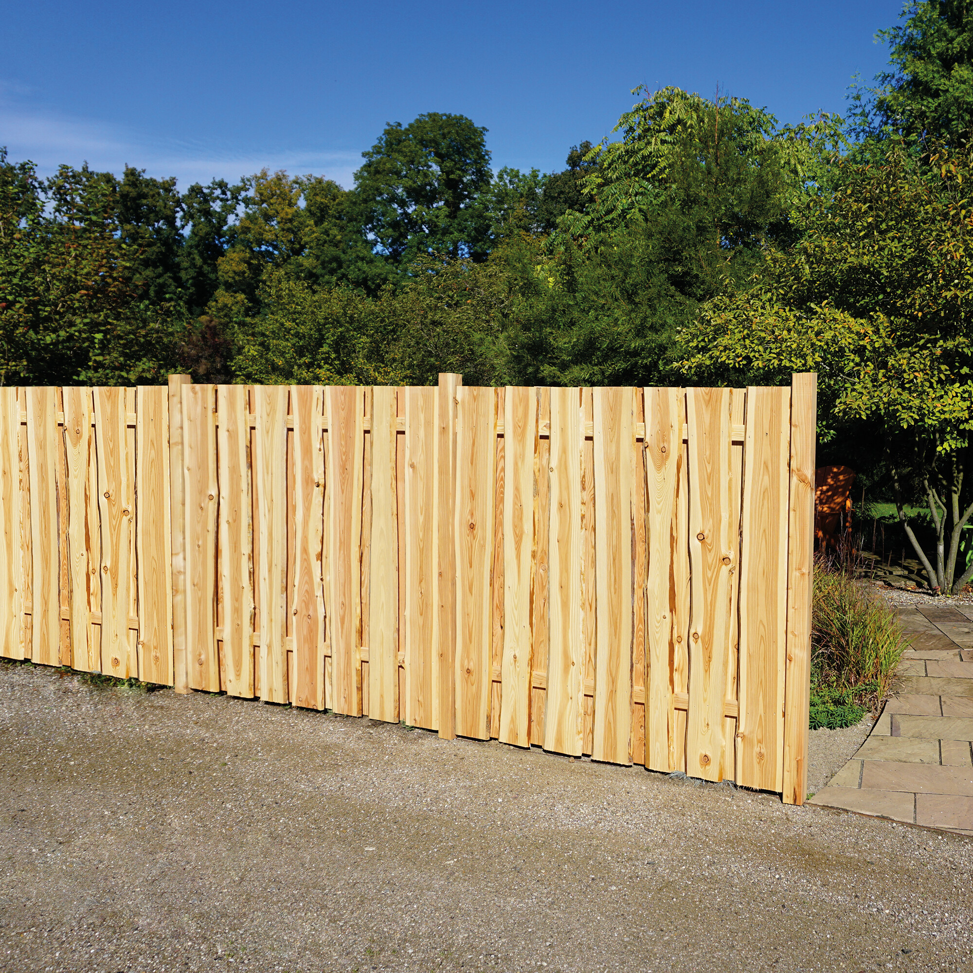 Læhegn i lærketræ, 180 x 180 cm, NORDIC FENCE, VERTICAL