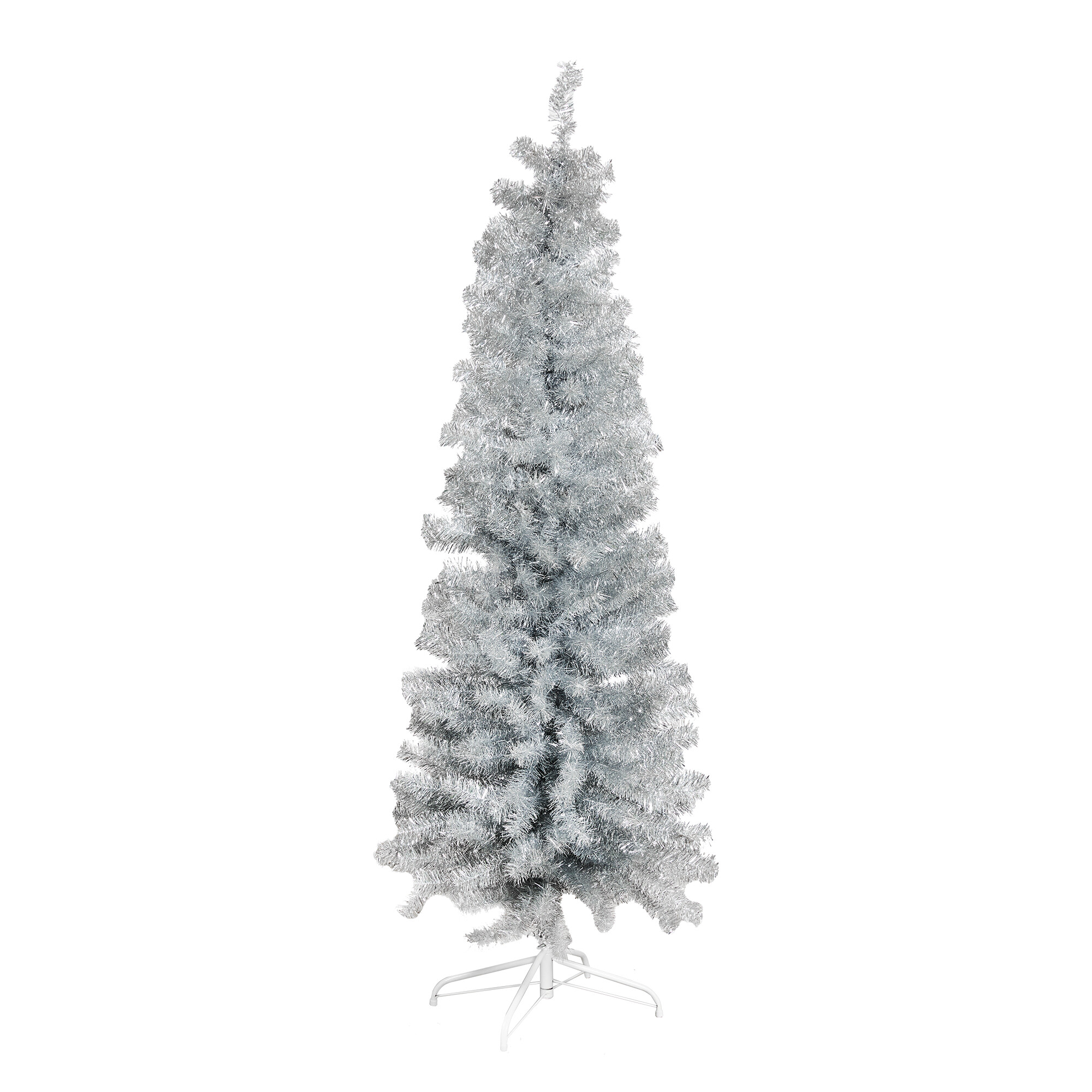Christmas tree artificial, narrow, PVC ”BLING”, Class C, 180 x 68 cm with LED, silver NORDIC WINTER