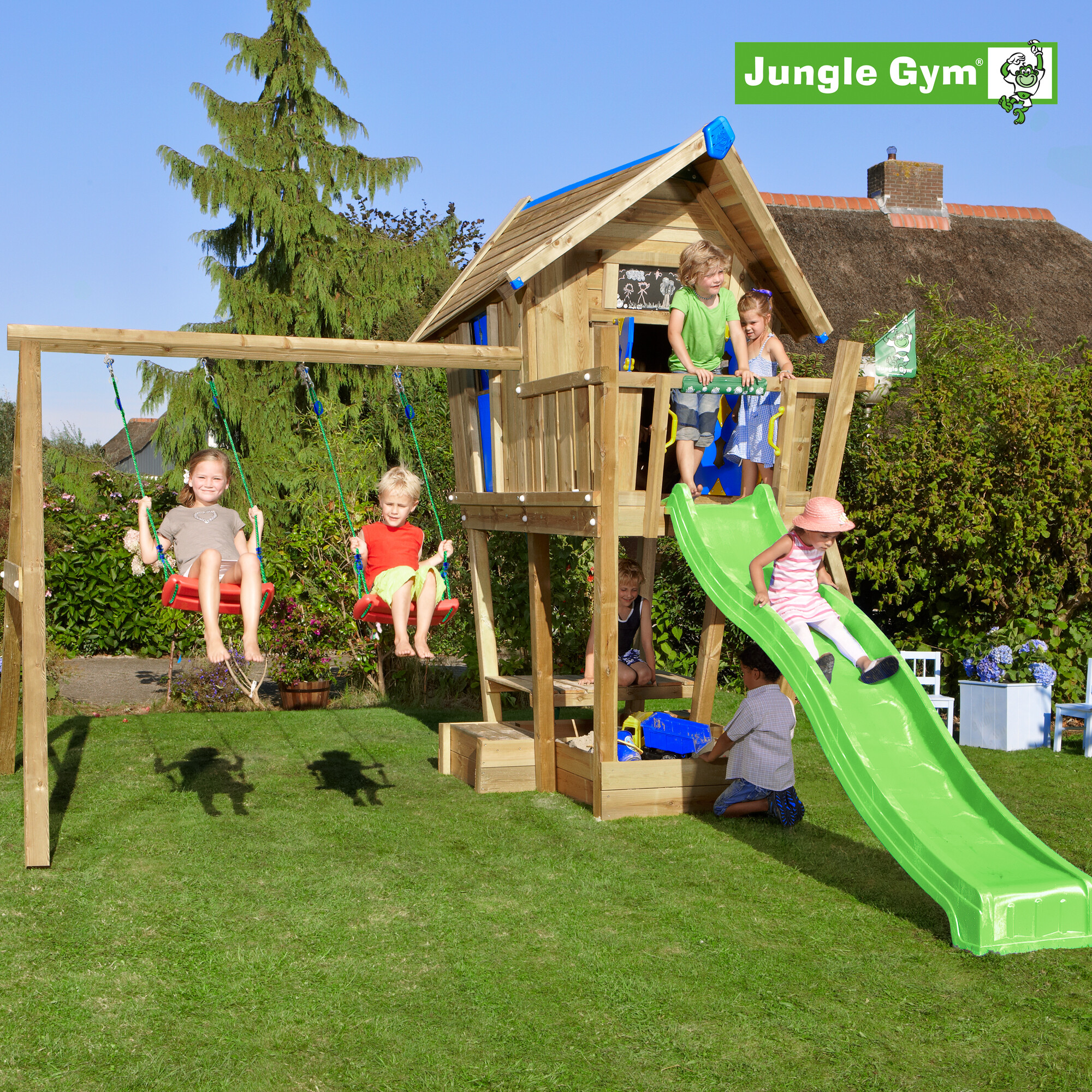Playhouse tårn komplet Jungle Gym Crazy inkl. Swing module x'tra og rutschebane