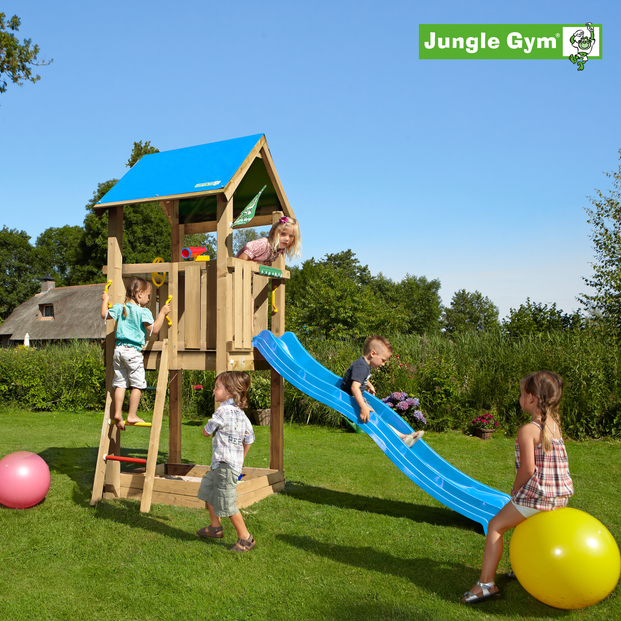 Legetårn Jungle Gym Castle 2.1 m/ blå rutschebane